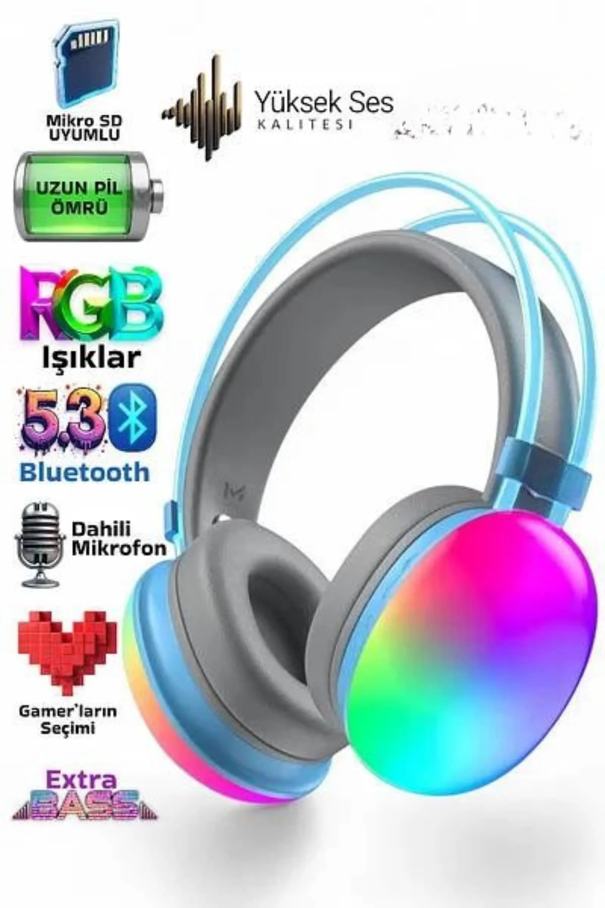 Unısex Yüksek Ses Kaliteli Yumuşak Kılıflı Kablosuz Kulak Üstü Bl