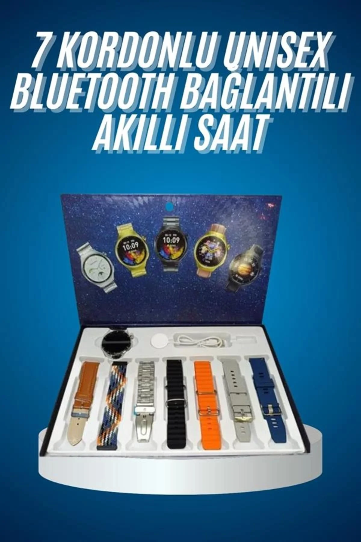 Unısex Yuvarlak Ekranlı 7 Kordonlu Akıllı Saat GPS Destekli Çoklu