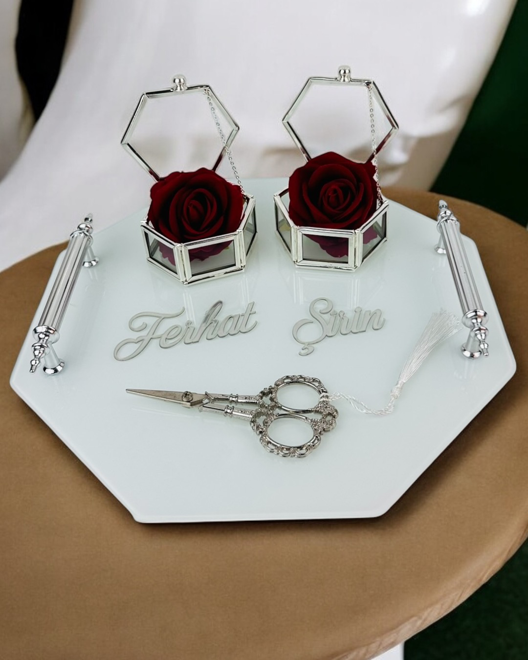 Unity Sekizgen Beyaz Nişan Tepsisi