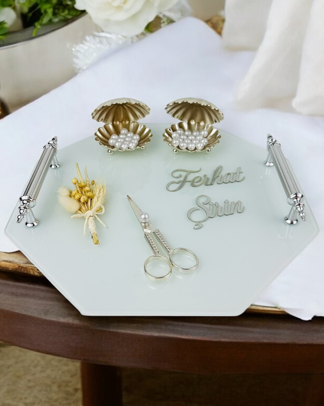 Unity Sekizgen Beyaz Nişan Tepsisi