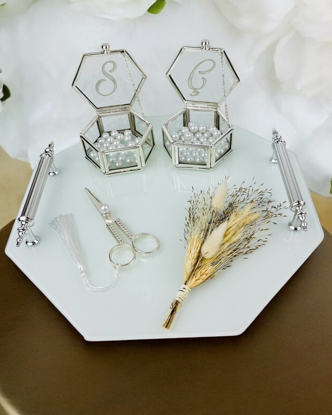 Unity Sekizgen Beyaz Nişan Tepsisi