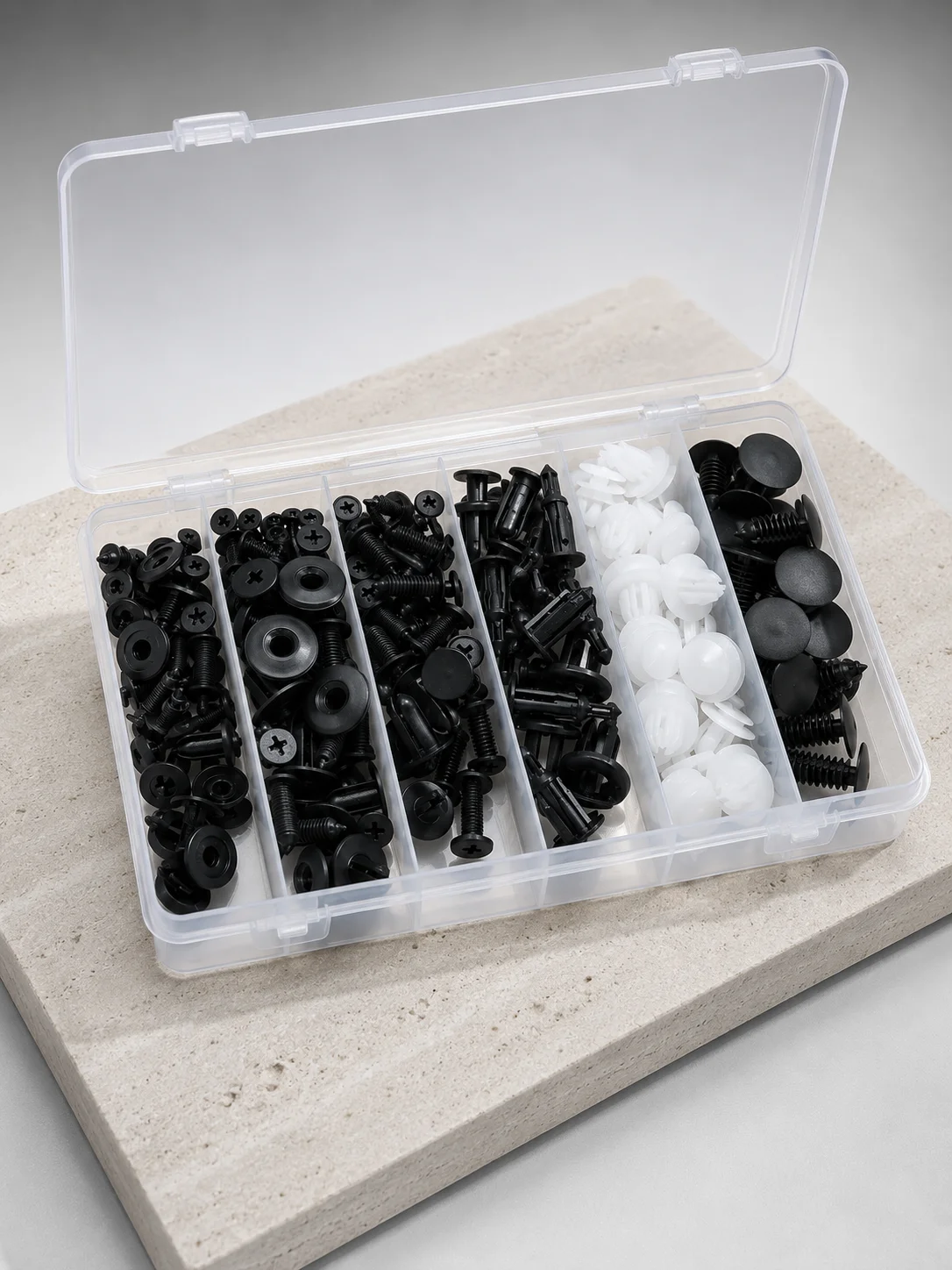 Universal Araç Döşeme Klipsi ve Tampon Sabitleme Pimi Seti 100 Parça Organizer Kutulu
