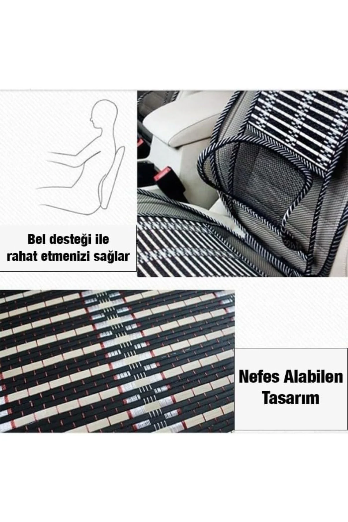 Universal Bambu Araba Nefes Alabilen Koltuk Bel Minderi, SIYAH