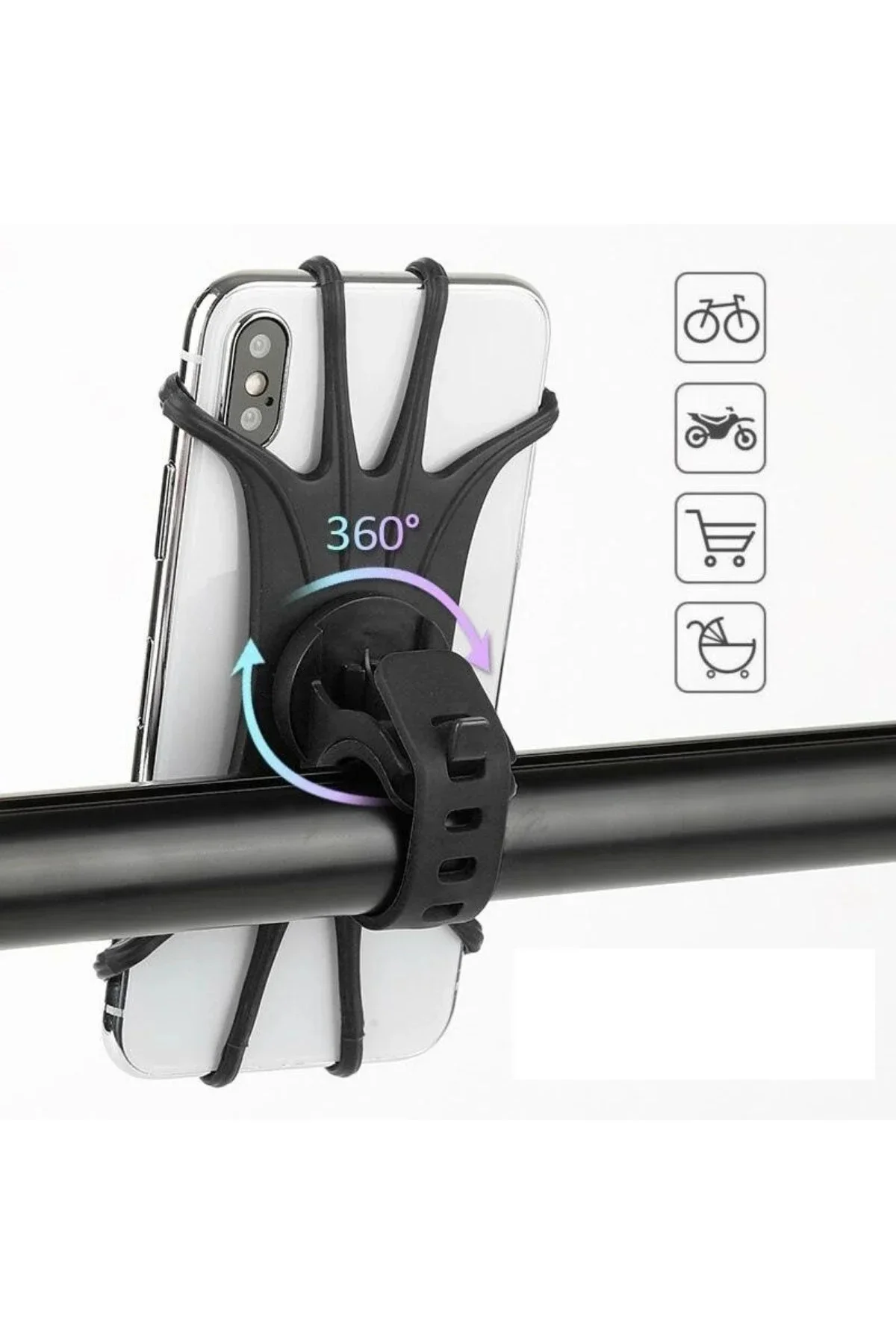 Universal Bisiklet Motosiklet Çocuk Arabası Silikon 360 Derece Telefon Tutucu Tüm Modellerle Universal Bisiklet Motosiklet Çocuk Arabası Silikon 360 Derece Telefon Tutucu Tüm Modellerle