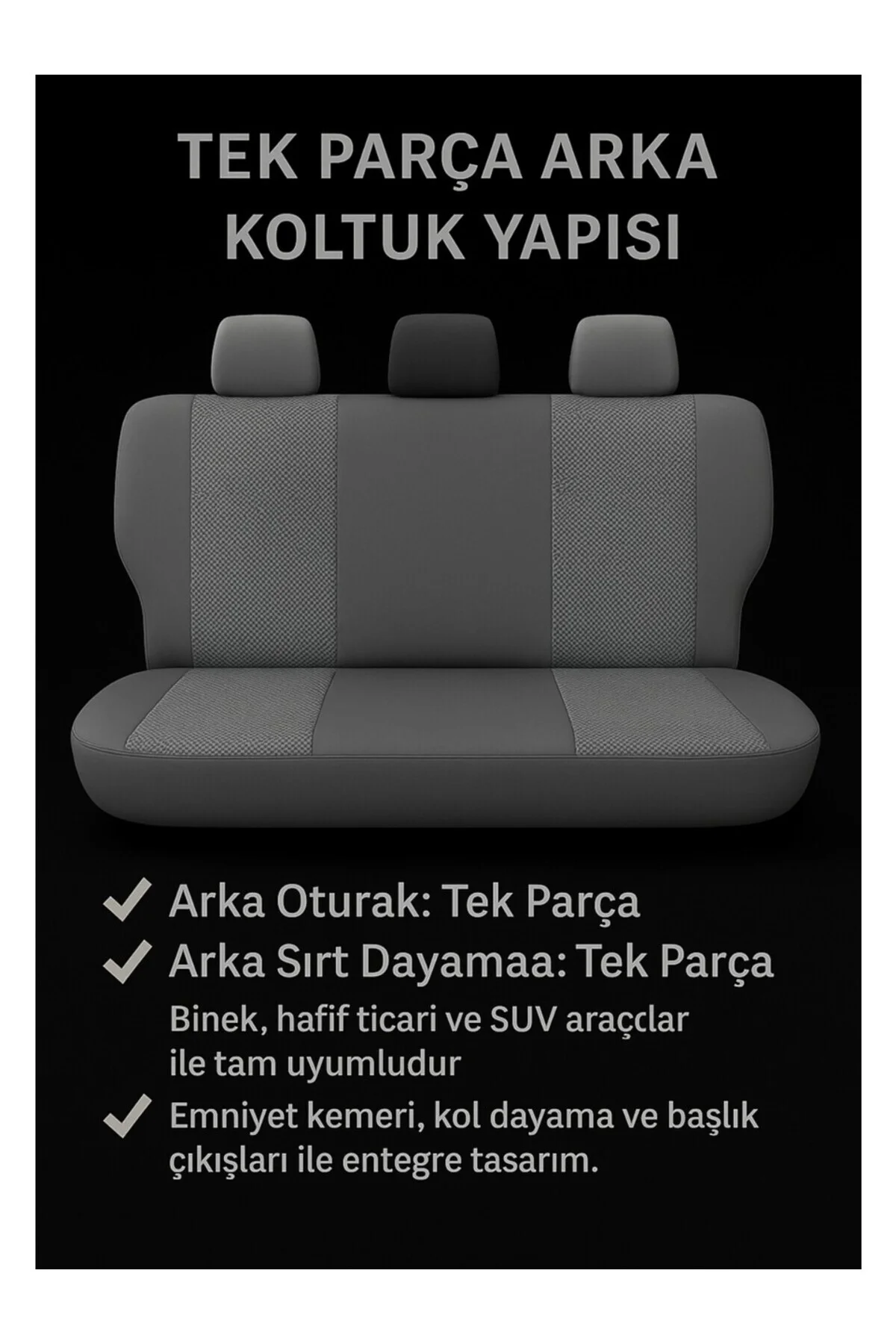 Üniversal Bütün Arka Sırt Oturak Uyumlu Vira GrindElegance Gri Koltuk Kılıfı