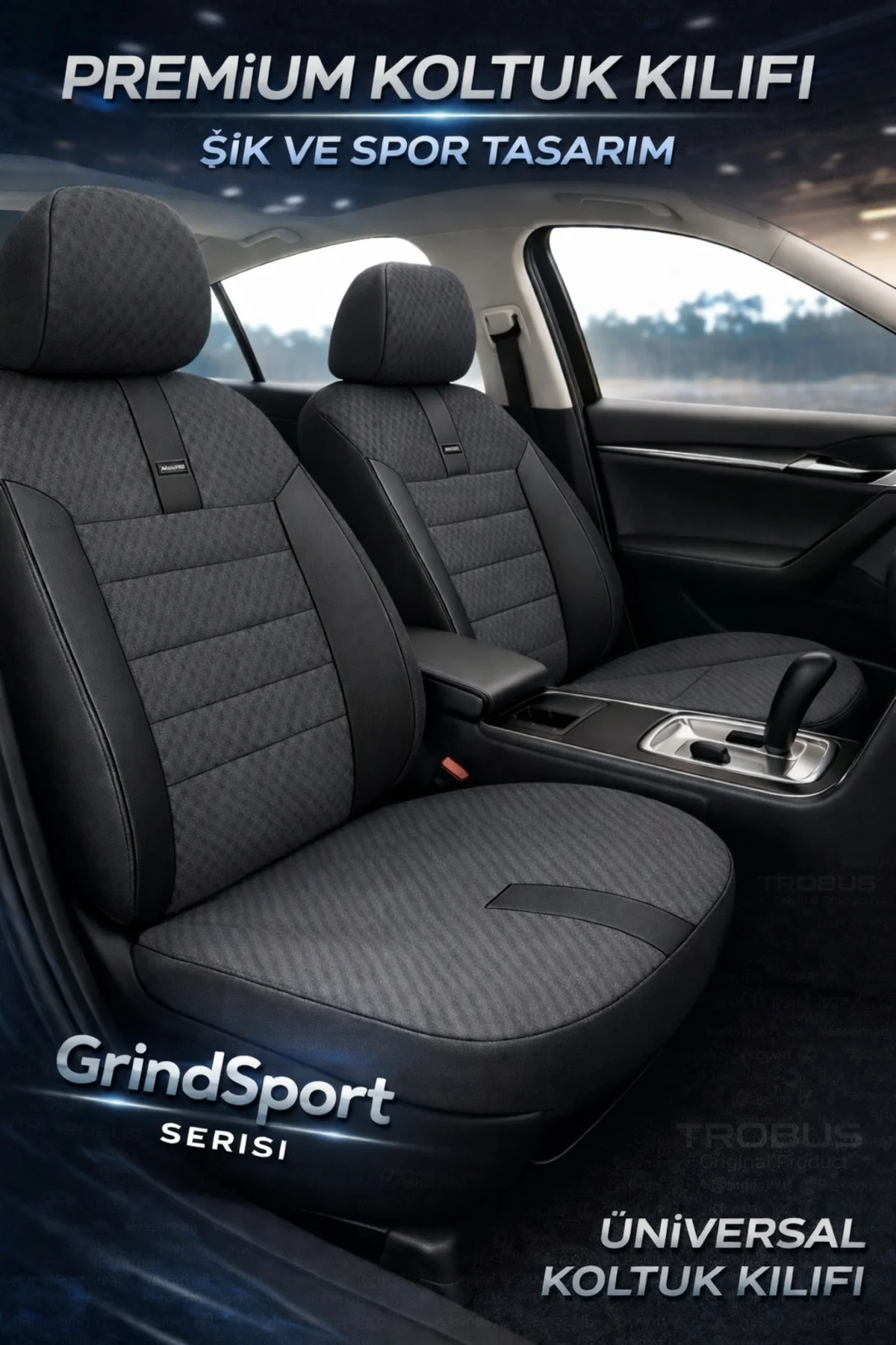 Üniversal Bütün Arka Sırt Oturak Uyumlu Vira GrindSport Siyah Koltuk Kılıfı
