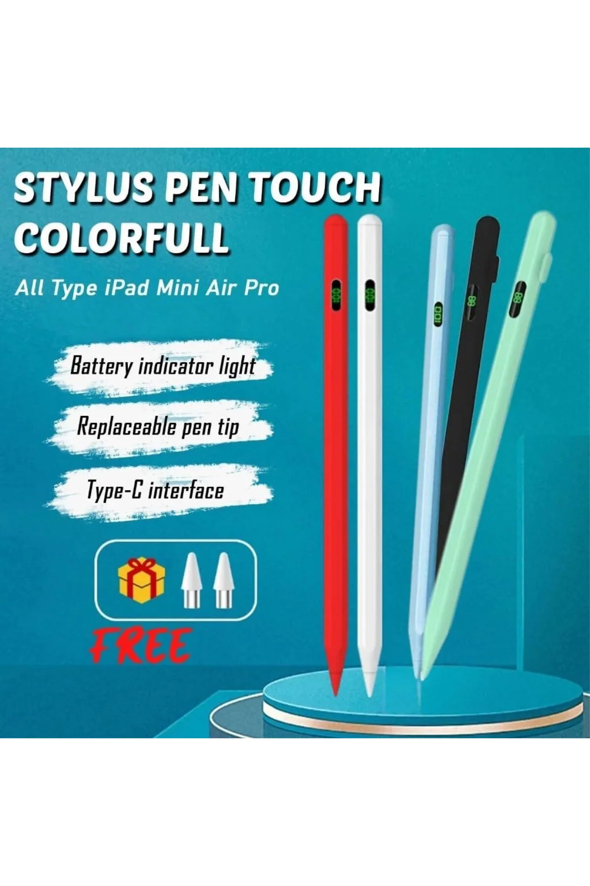 Universal Dokunmatik Stylus Kalem LED Göstergeli Manyetik Gövdeli
