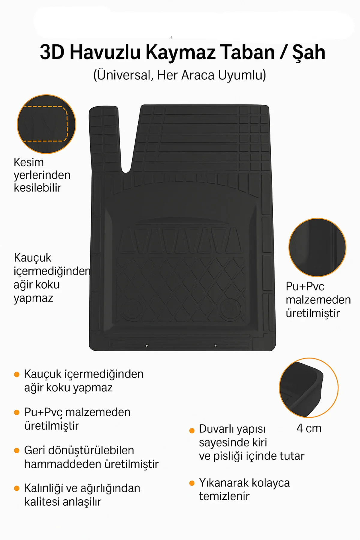 Universal Kesim 3D Havuzlu Oto Paspas Takımı | 5 Parça | PU+PVC - Kokusuz ve Yıkanabilir Fiyatı, Yorumları ve Özellikleri