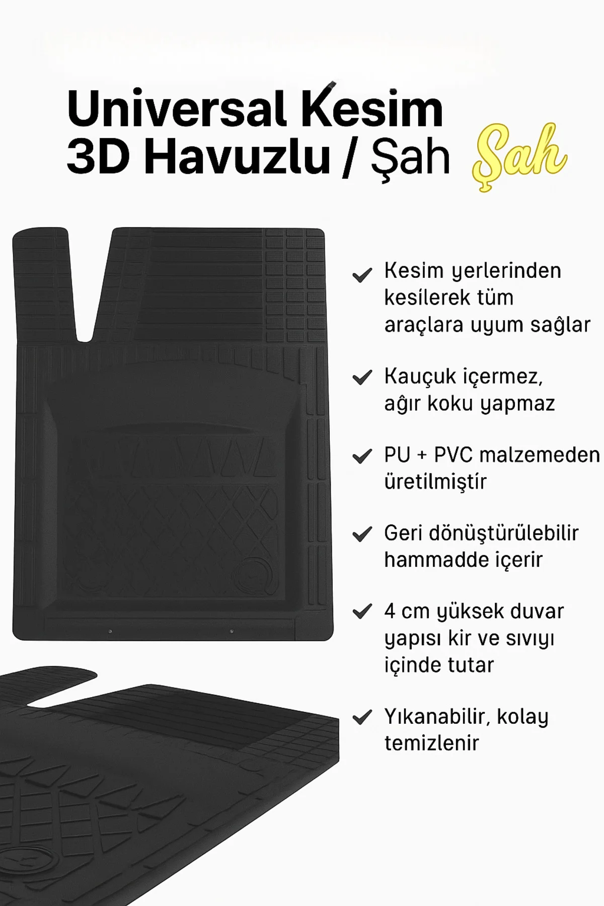 Universal Kesim 3D Havuzlu Oto Paspas Takımı | 5 Parça | PU+PVC - Kokusuz ve Yıkanabilir Fiyatı, Yorumları ve Özellikleri