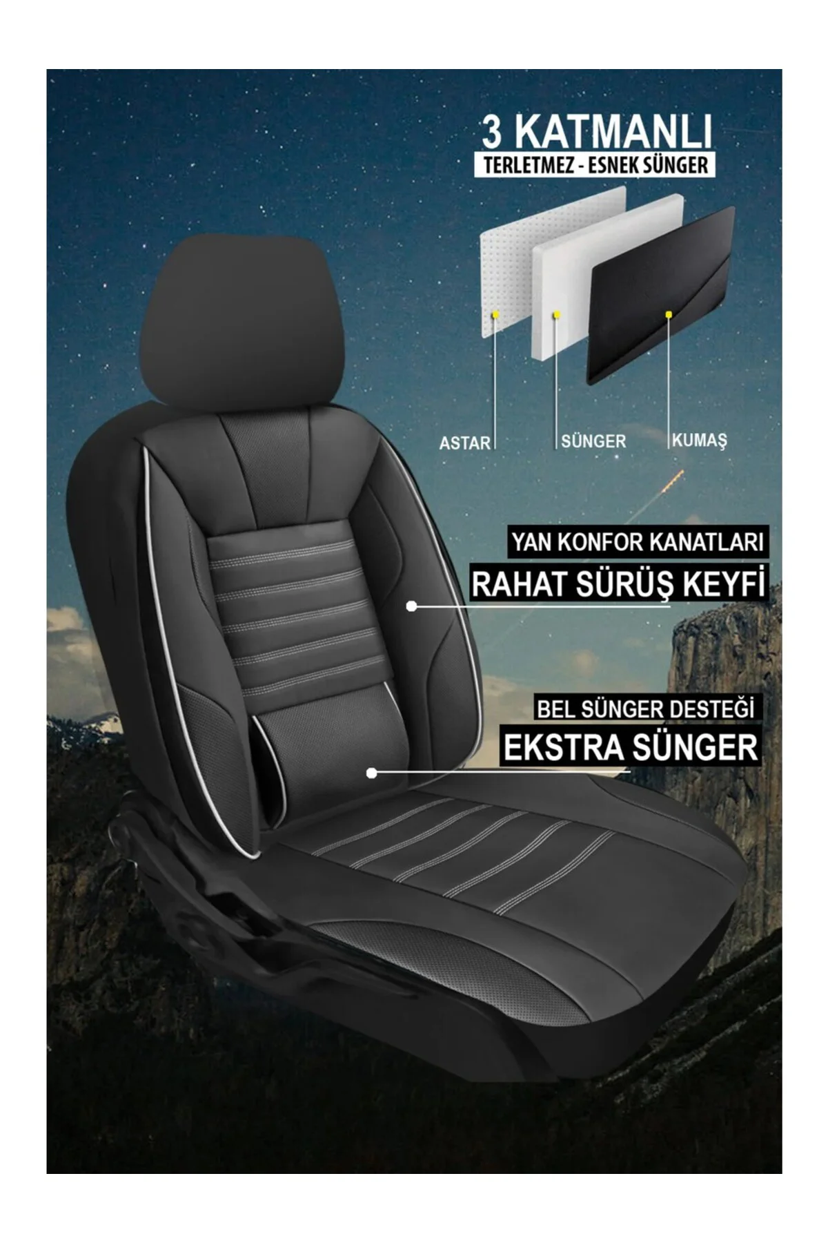 Üniversal Sarp Serisi Deri Lakost Oto Koltuk Kılıfı 5'li Set – Si