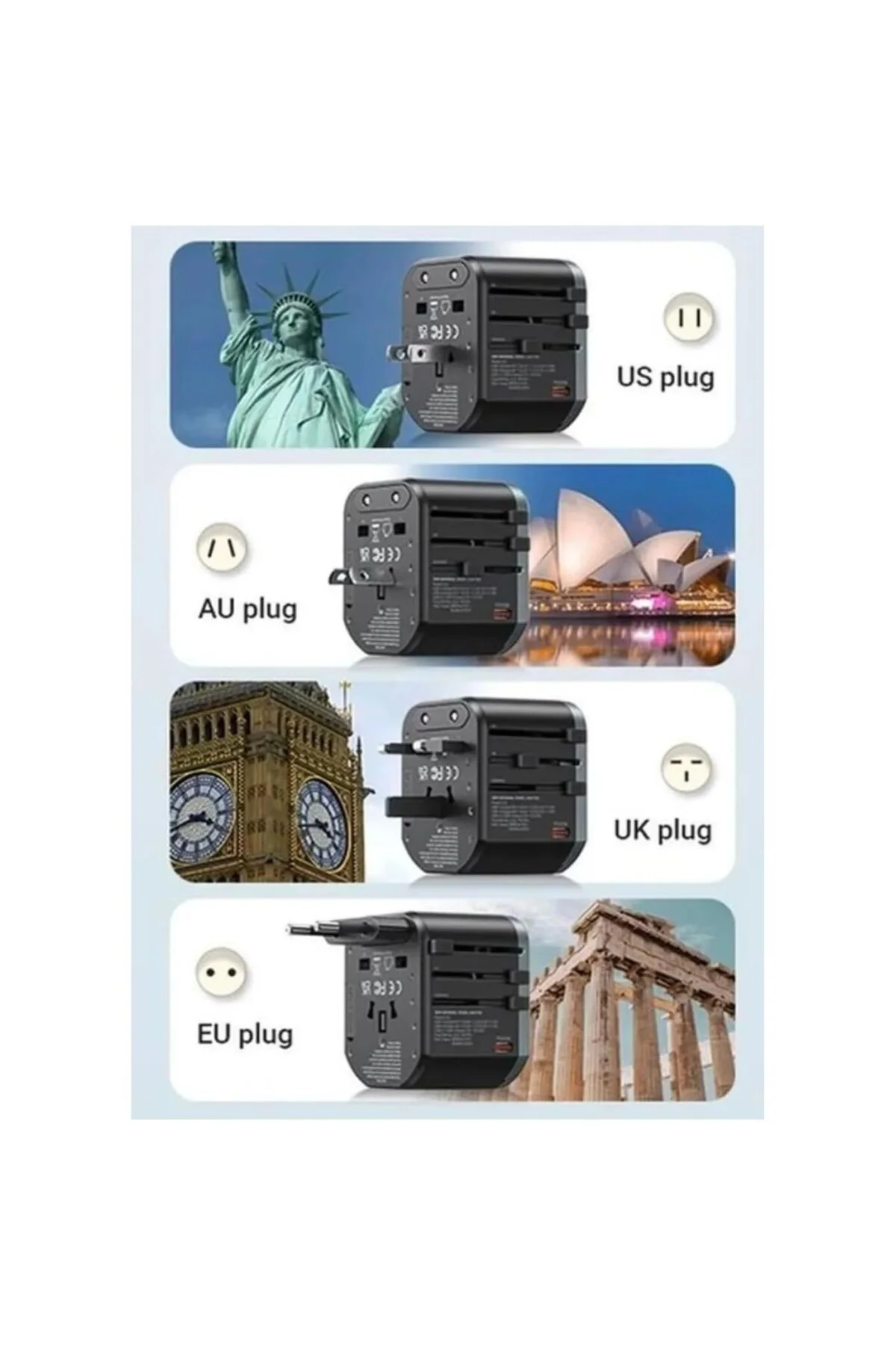 Universal Seyahat Priz Dönüştürücü Adaptör, 45W Şarj Cihazı, 2x U