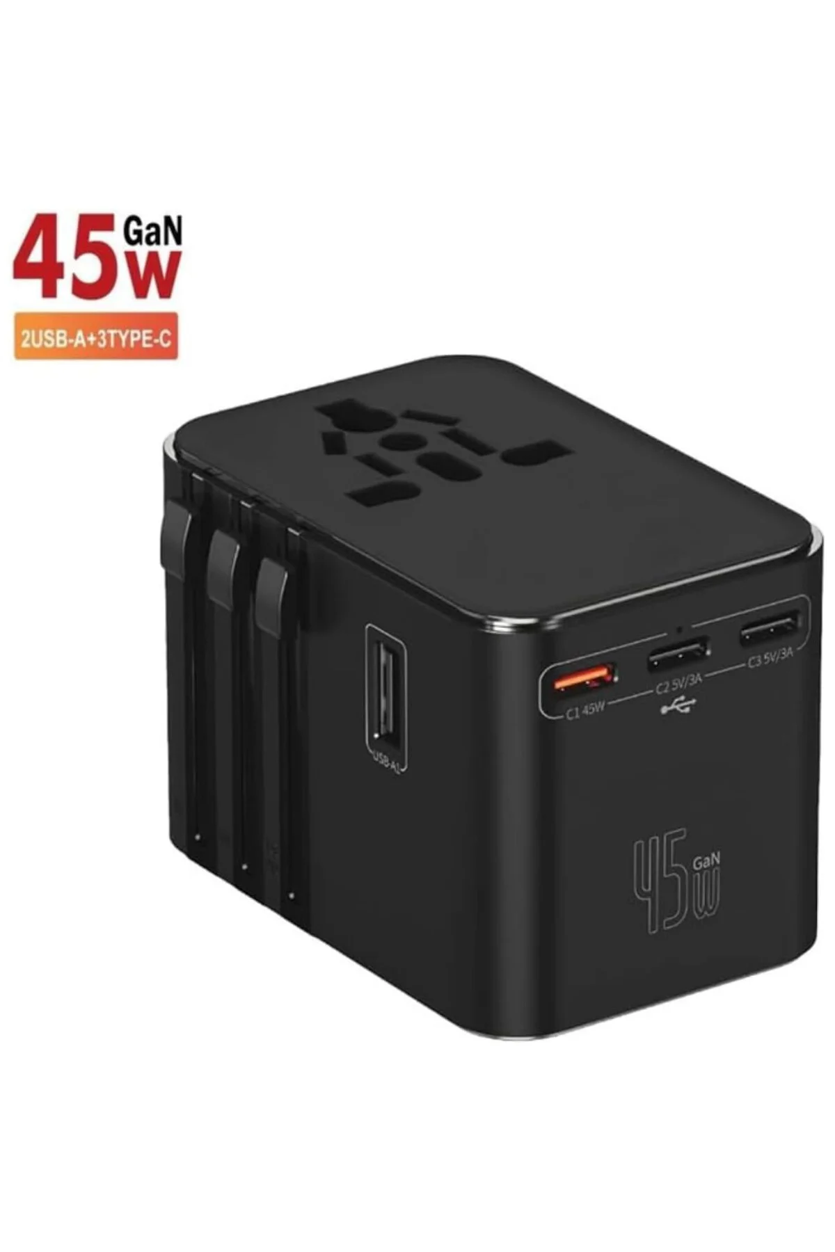 Universal Seyahat Priz Dönüştürücü Adaptör, 45W Şarj Cihazı, 2x U