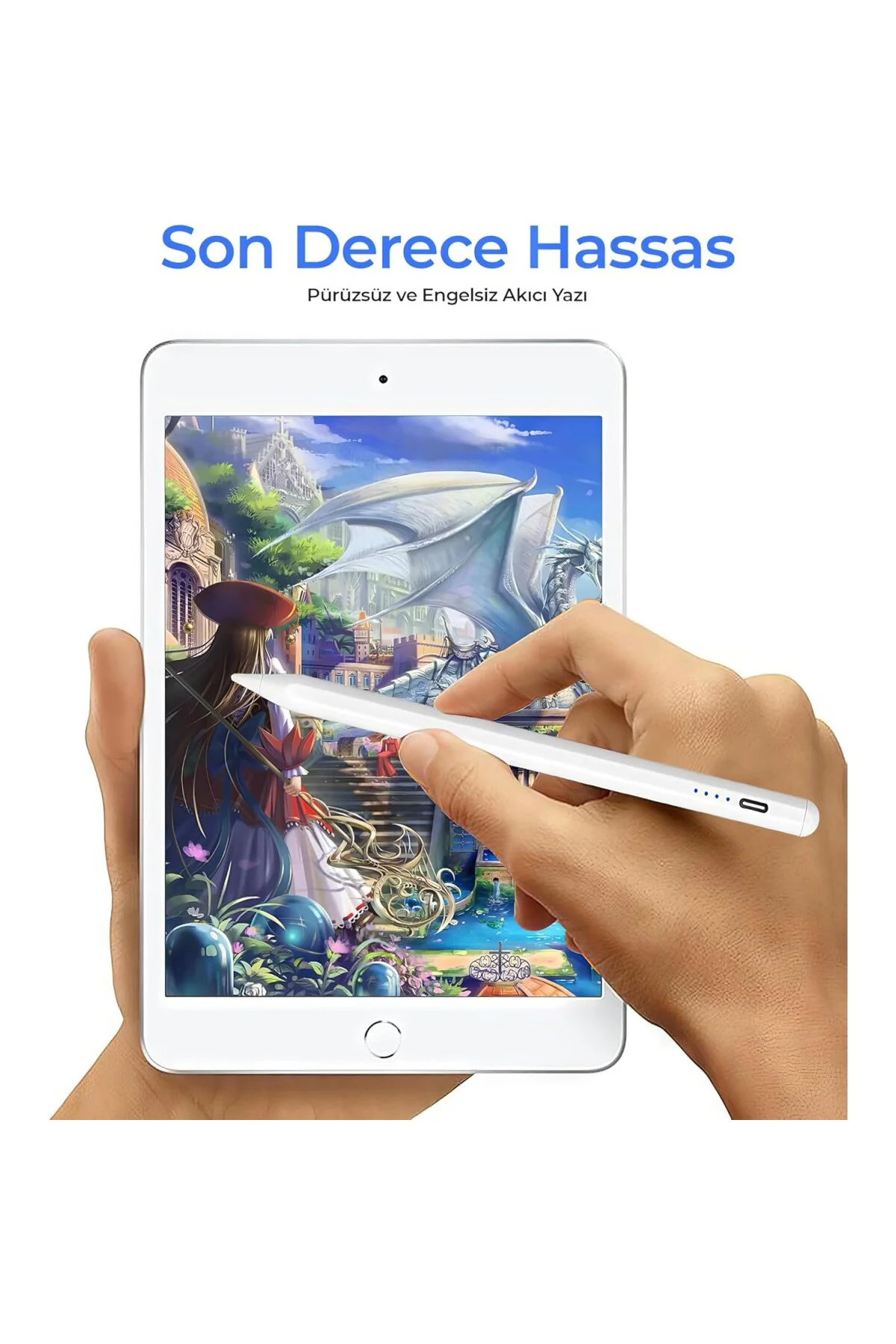 Universal Tablet Kalemi – Kapasitif Stylus, USB-C Şarjlı, 1.5 mm 