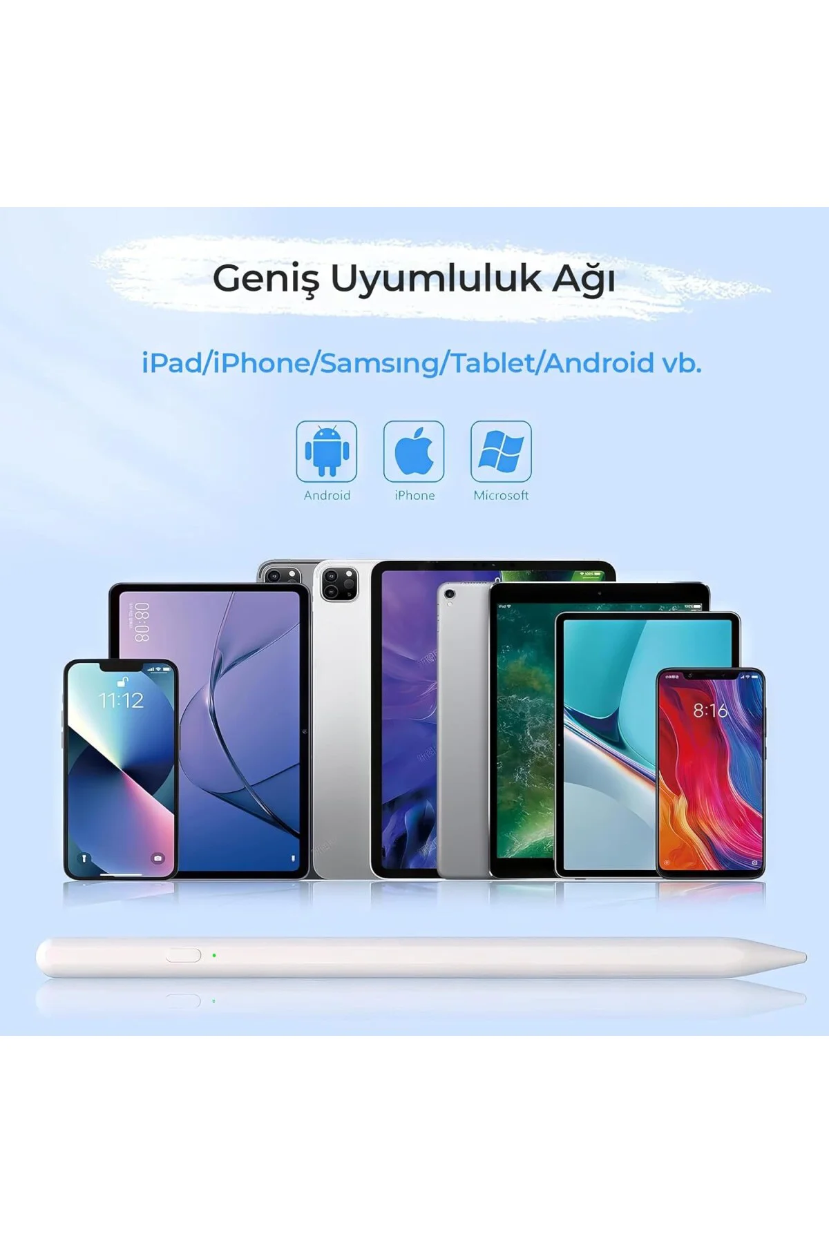 Universal Tablet Kalemi – Kapasitif Stylus, USB-C Şarjlı, 1.5 mm 