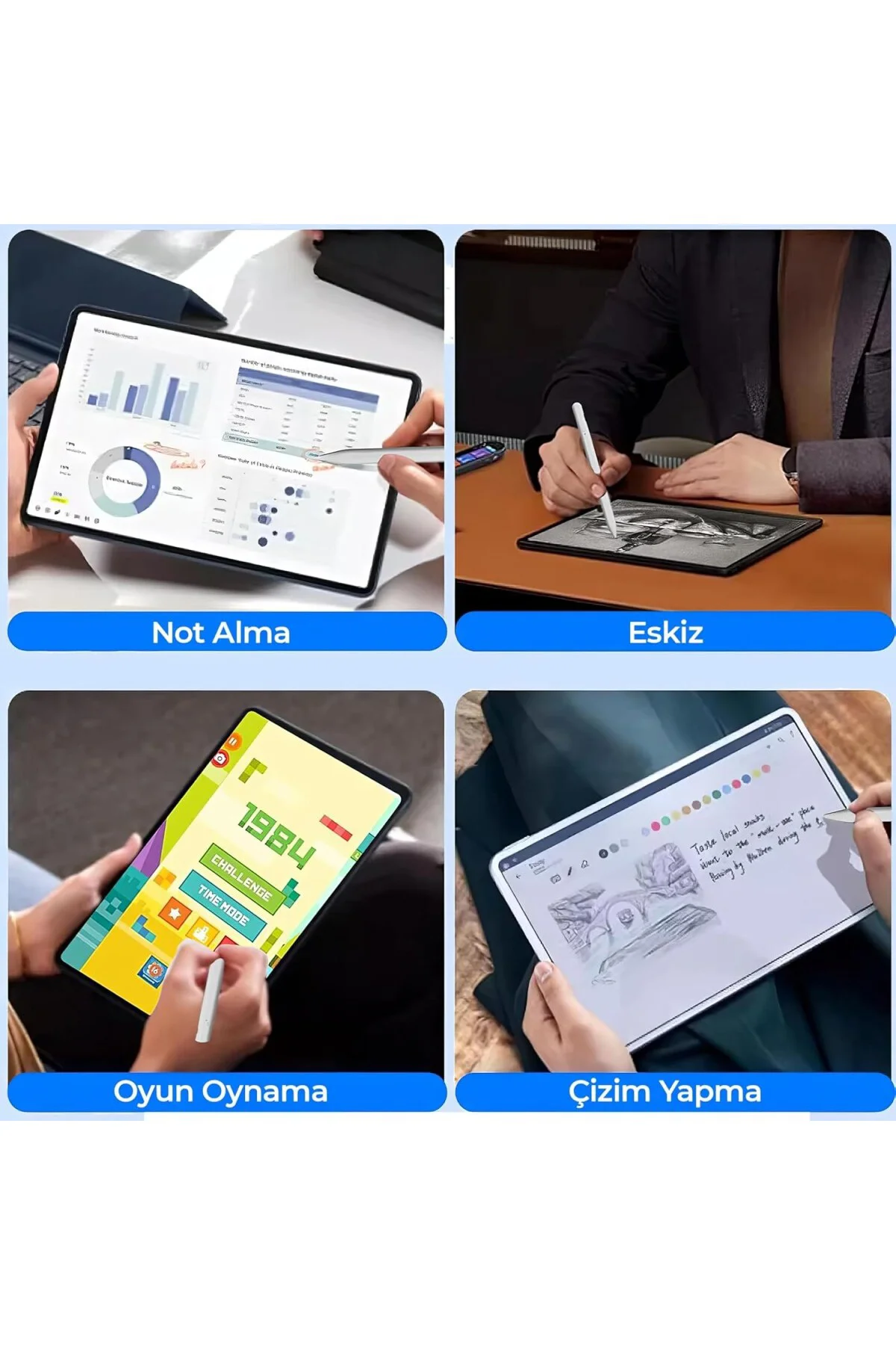 Universal Tablet Kalemi – Kapasitif Stylus, USB-C Şarjlı, 1.5 mm 