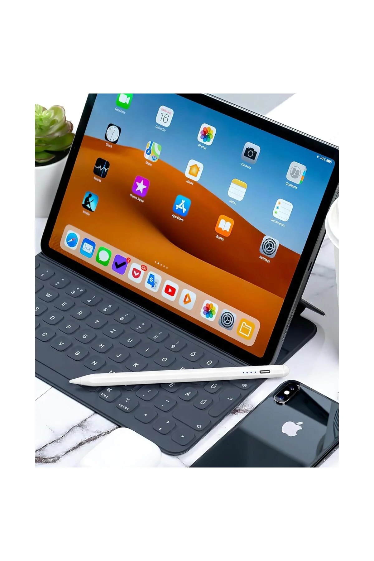 Universal Tablet Kalemi – Kapasitif Stylus, USB-C Şarjlı, 1.5 mm 