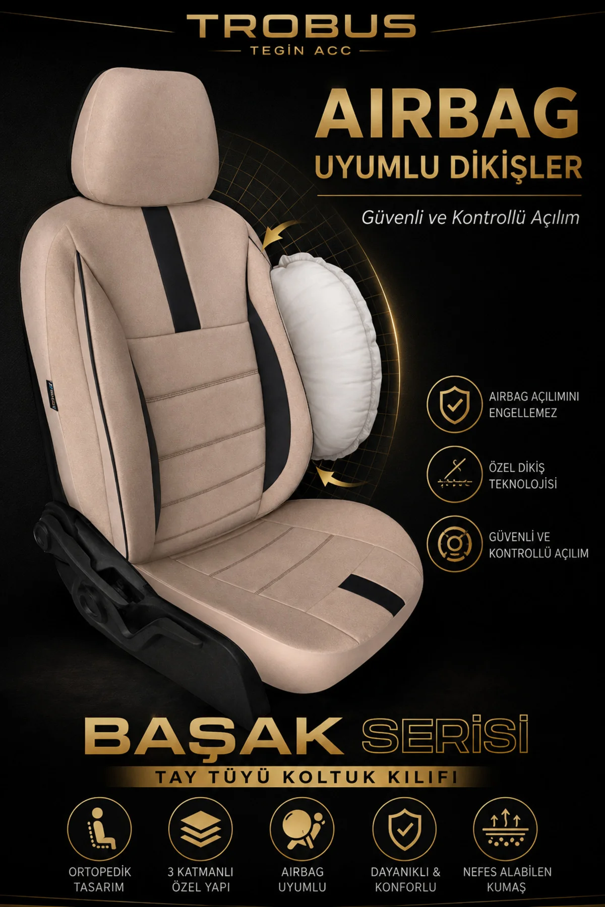 Üniversal Ticari 2+1 Başak Serisi Koltuk Kılıfı – Bej