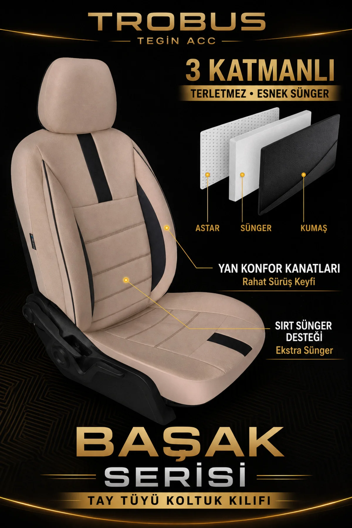 Üniversal Ticari 2+1 Başak Serisi Koltuk Kılıfı – Bej