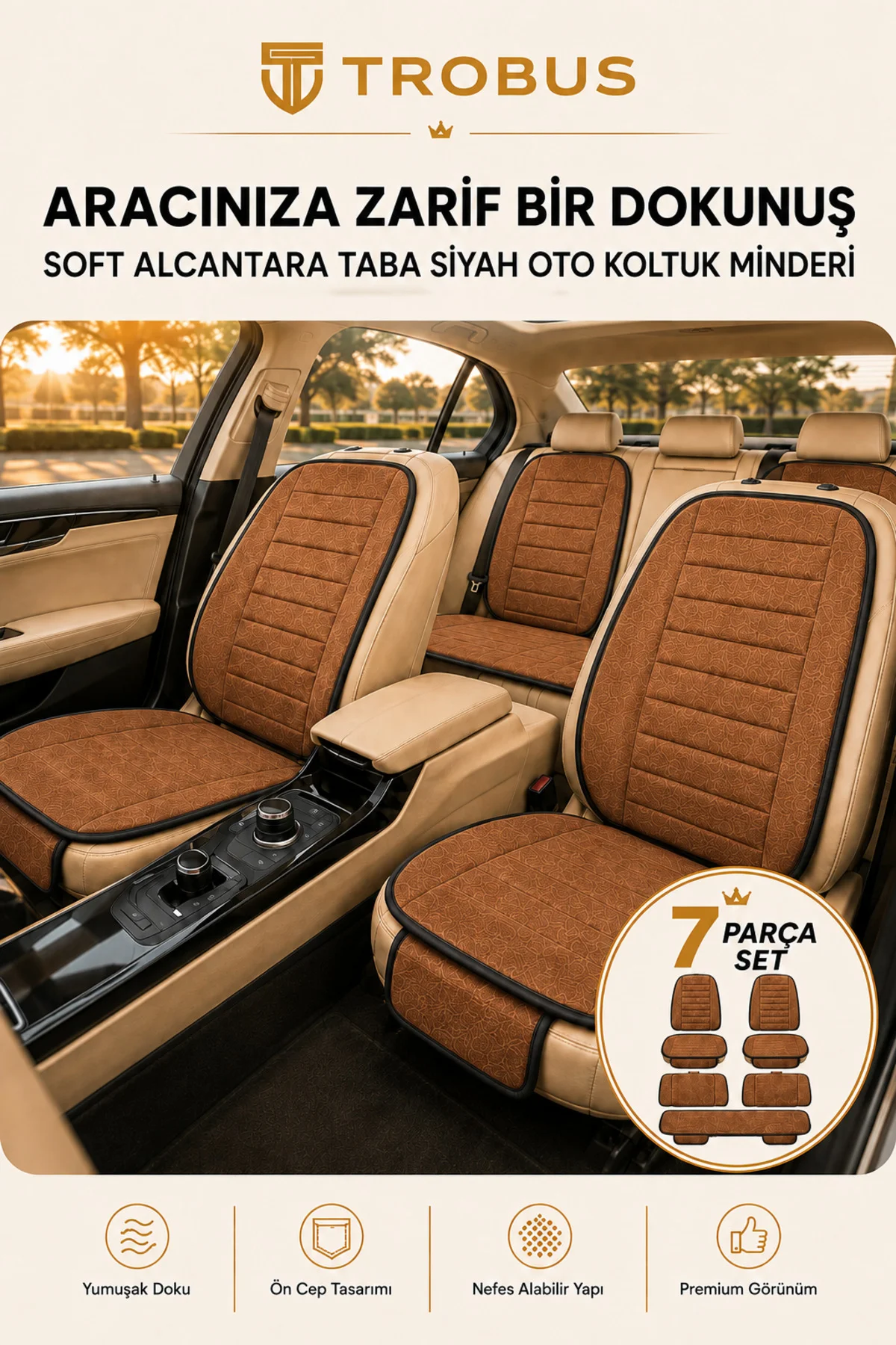 Universal Uyumlu Baby Face Soft Alcantara Çizgili 7'li Oto Koltuk Minderi Taba Siyah Fiyatı, Yorumları ve Özellikleri