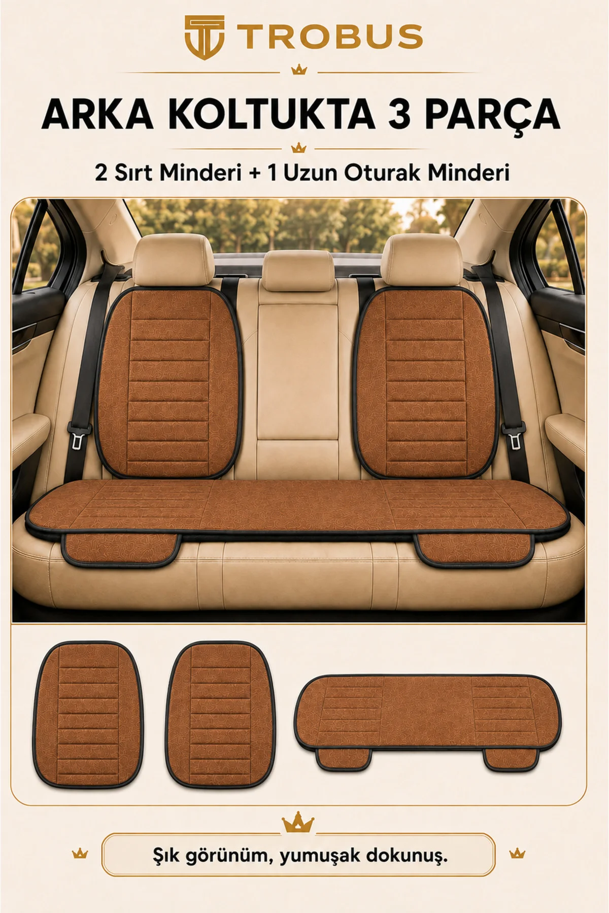 Universal Uyumlu Baby Face Soft Alcantara Çizgili 7'li Oto Koltuk Minderi Taba Siyah Fiyatı, Yorumları ve Özellikleri