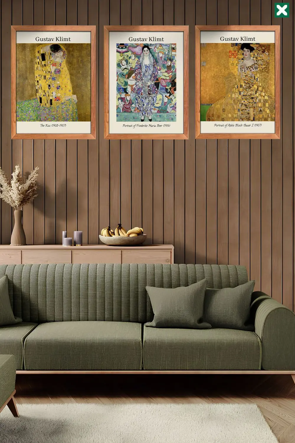 Ünlü Ressam Gustav Klimt 3' lü Set, Çerçeve Görünümlü Modern Mdf 