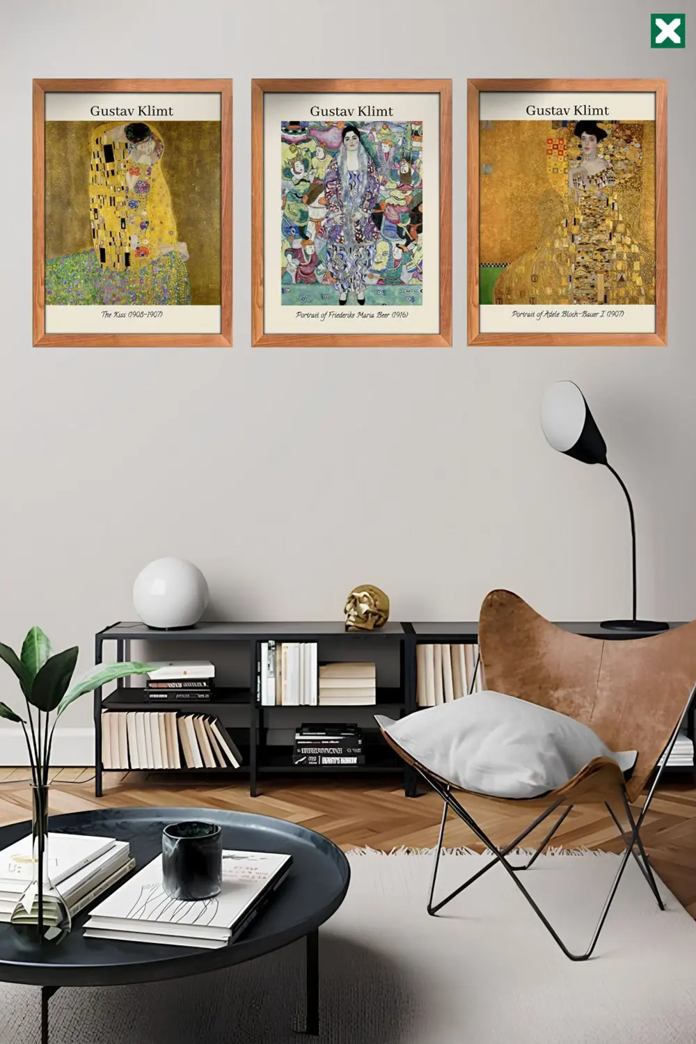 Ünlü Ressam Gustav Klimt 3' lü Set, Çerçeve Görünümlü Modern Mdf 