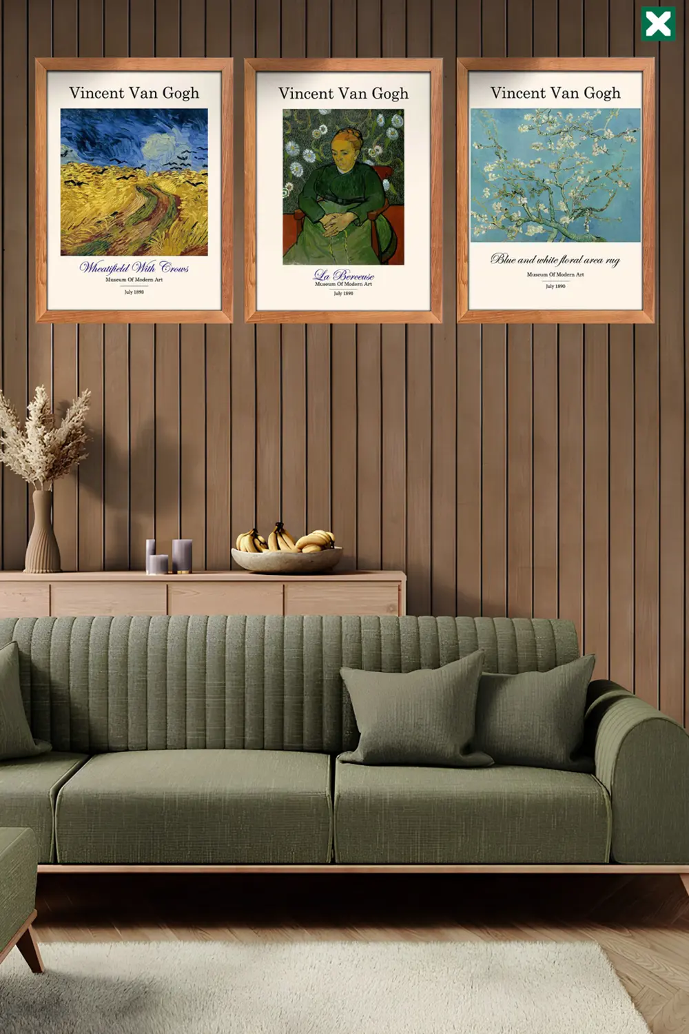 Ünlü Ressam Vincent van Gogh 3' lü Set, Çerçeve Görünümlü Modern 