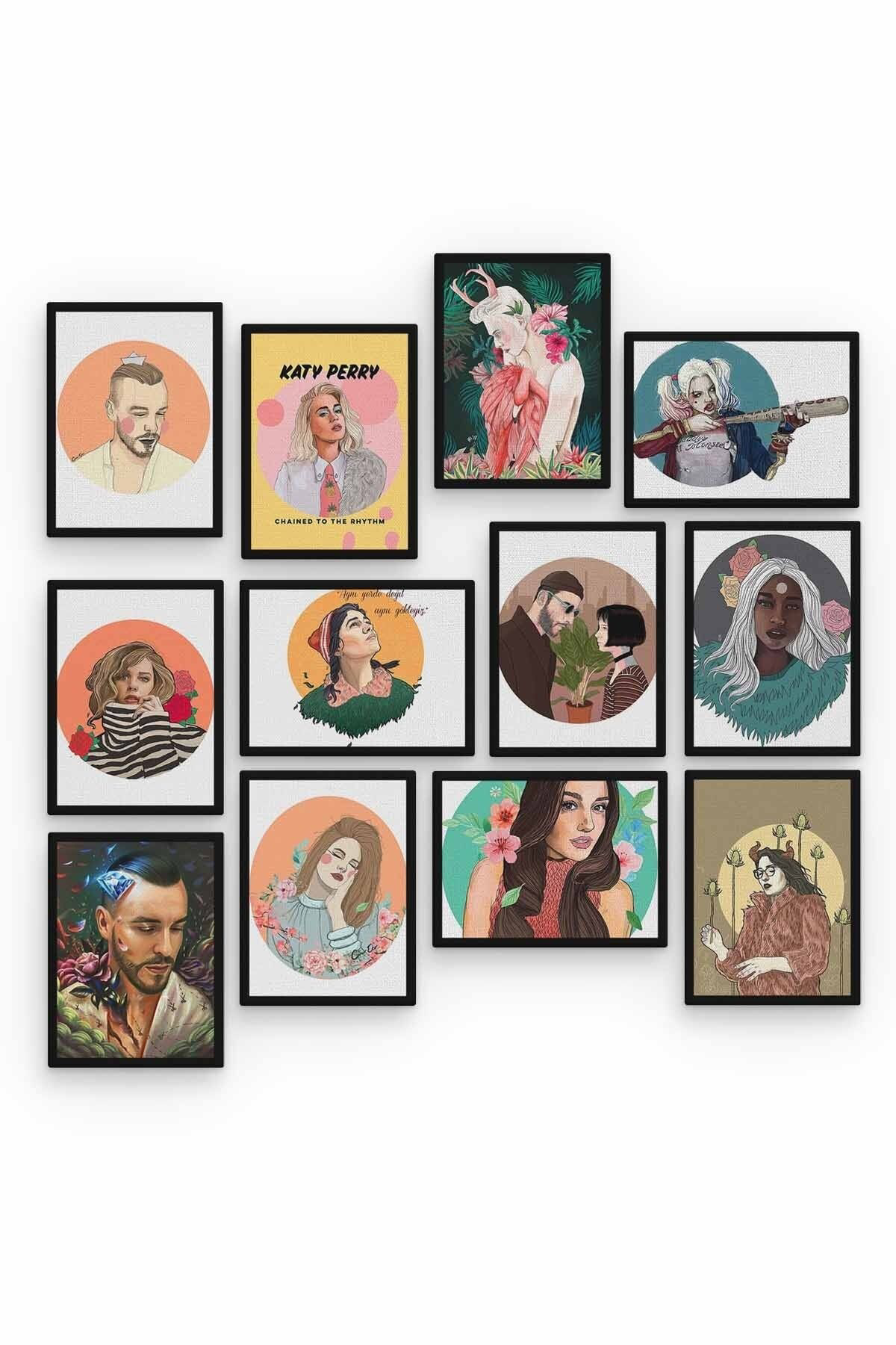 Ünlüler 12 Parça Ahşap Mdf Tablo Zlltb343