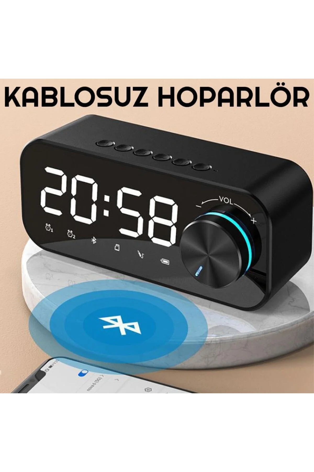 UpWay Dijital Çalar Saat LED Ekran Bluetooth Hoparlör MP3 FM Radyo Alarm Masa Saati