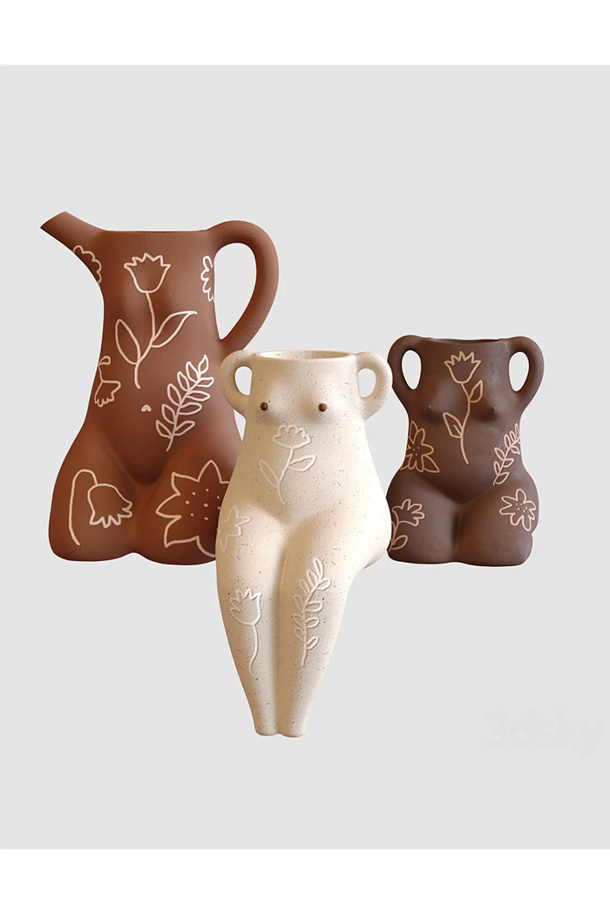 Urban Afrika Vazo Büyük Boy 20 CM Sert Plastik 3'lü Dekoratif Vücut Vazo