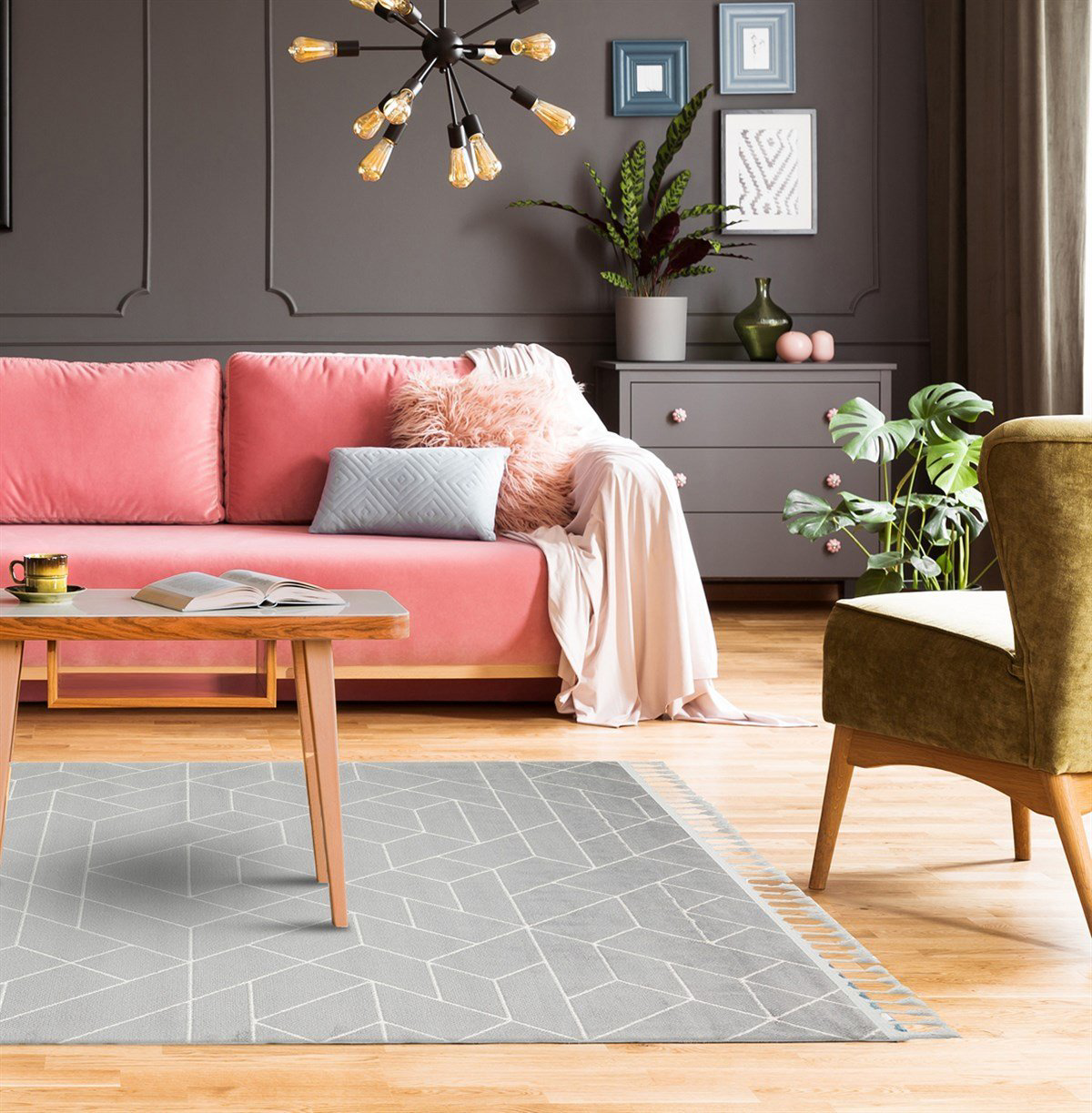 Urban Koleksiyonu Yumuşak Dokulu Etnik Detaylara Sahip Modern Hal