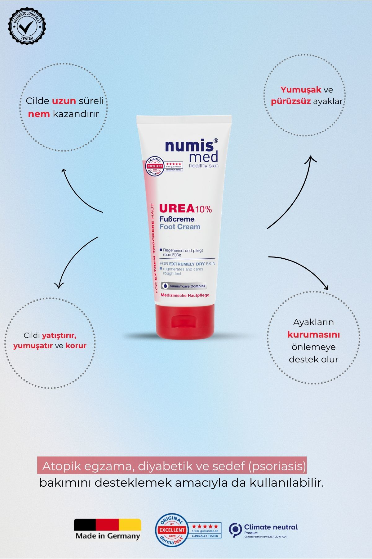 UREA 10% Ayak Kremi 100 ml – Çok Kuru ve Atopik Ciltler İçin Yoğun Onarıcı Bakım Kremi
