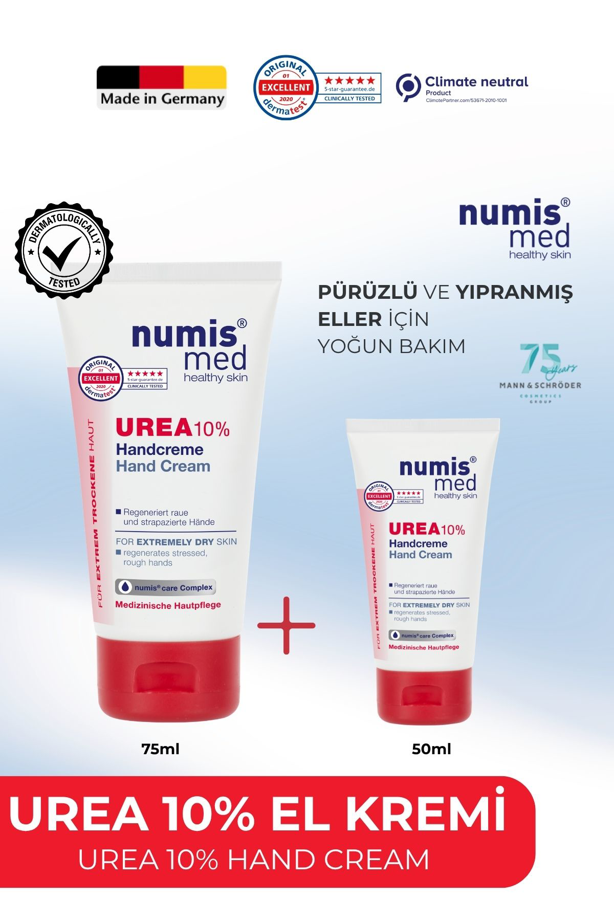UREA 10% El Kremi 75 ml – Çok Kuru ve Yıpranmış Eller İçin Yoğun Nemlendirici, Atopik El Bakım Kremi