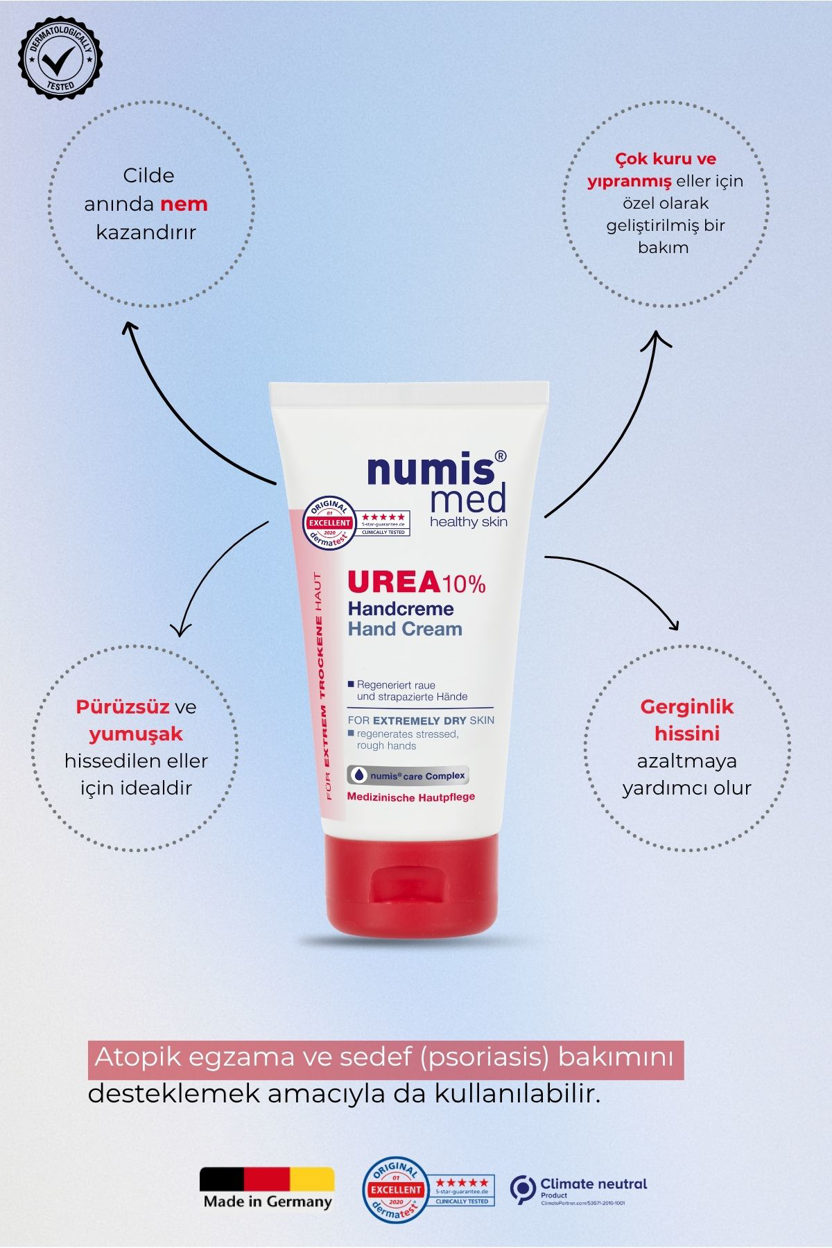 UREA 10% El Kremi 75 ml – Çok Kuru ve Yıpranmış Eller İçin Yoğun Nemlendirici, Atopik El Bakım Kremi