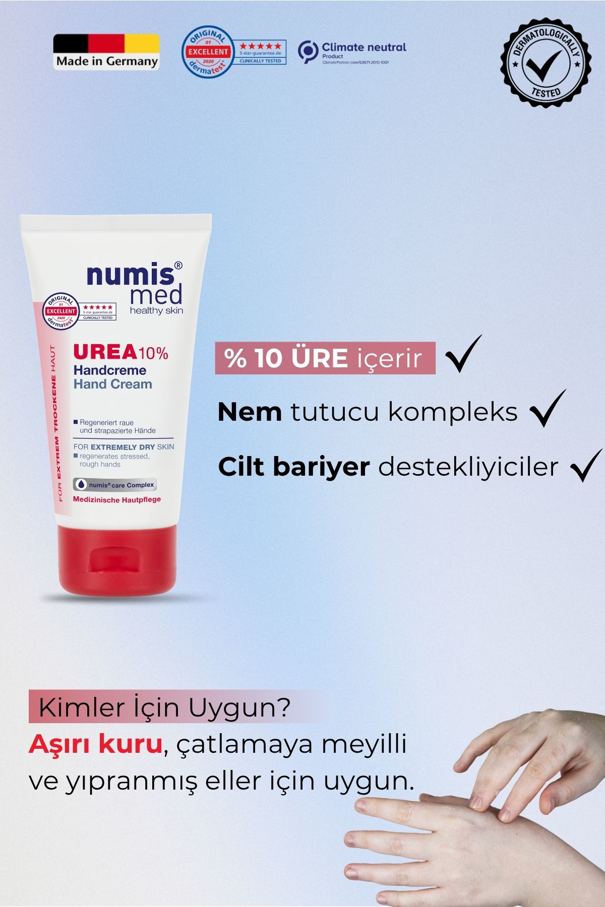 UREA 10% El Kremi 75 ml – Çok Kuru ve Yıpranmış Eller İçin Yoğun Nemlendirici, Atopik El Bakım Kremi