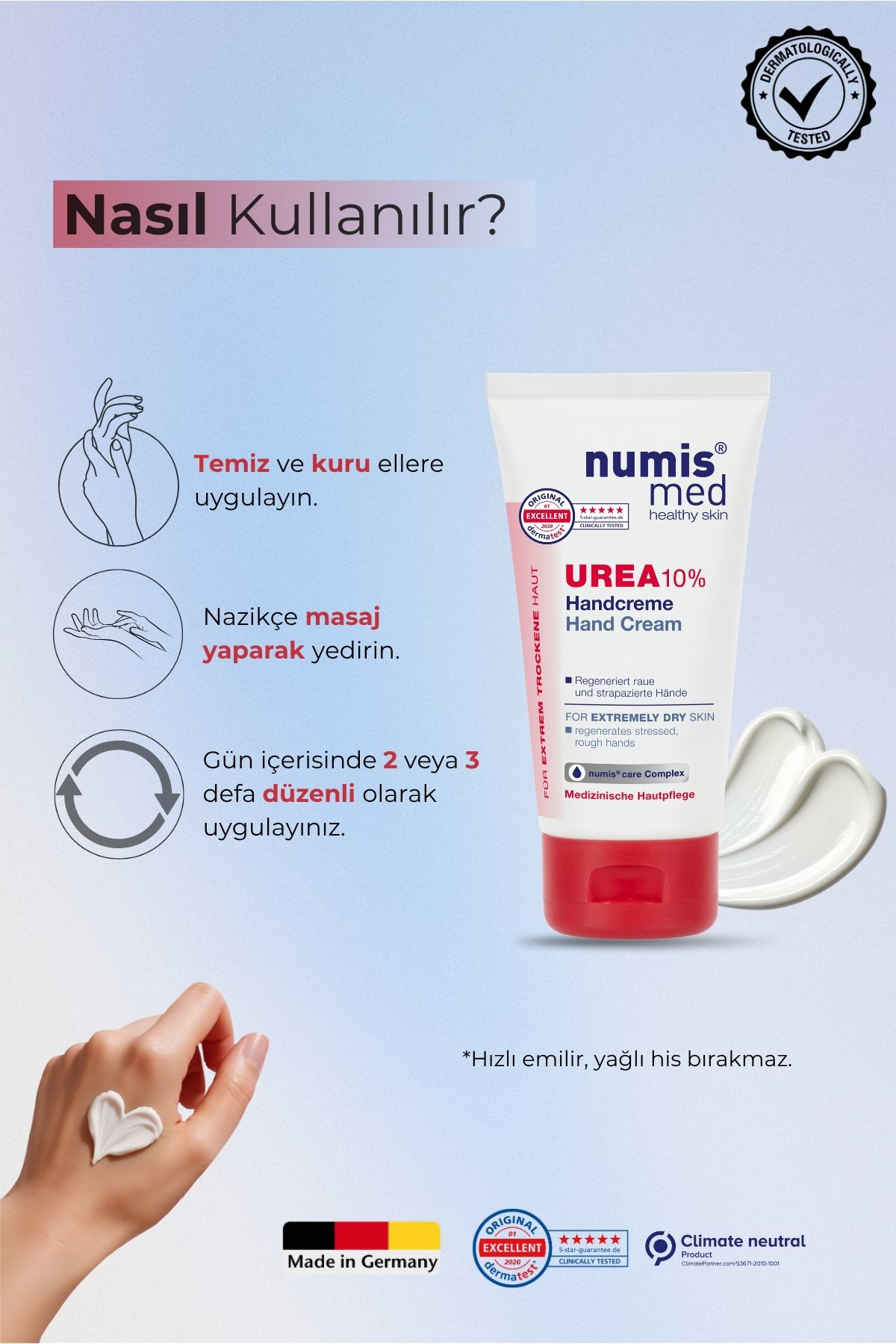 UREA 10% El Kremi 75 ml – Çok Kuru ve Yıpranmış Eller İçin Yoğun Nemlendirici, Atopik El Bakım Kremi