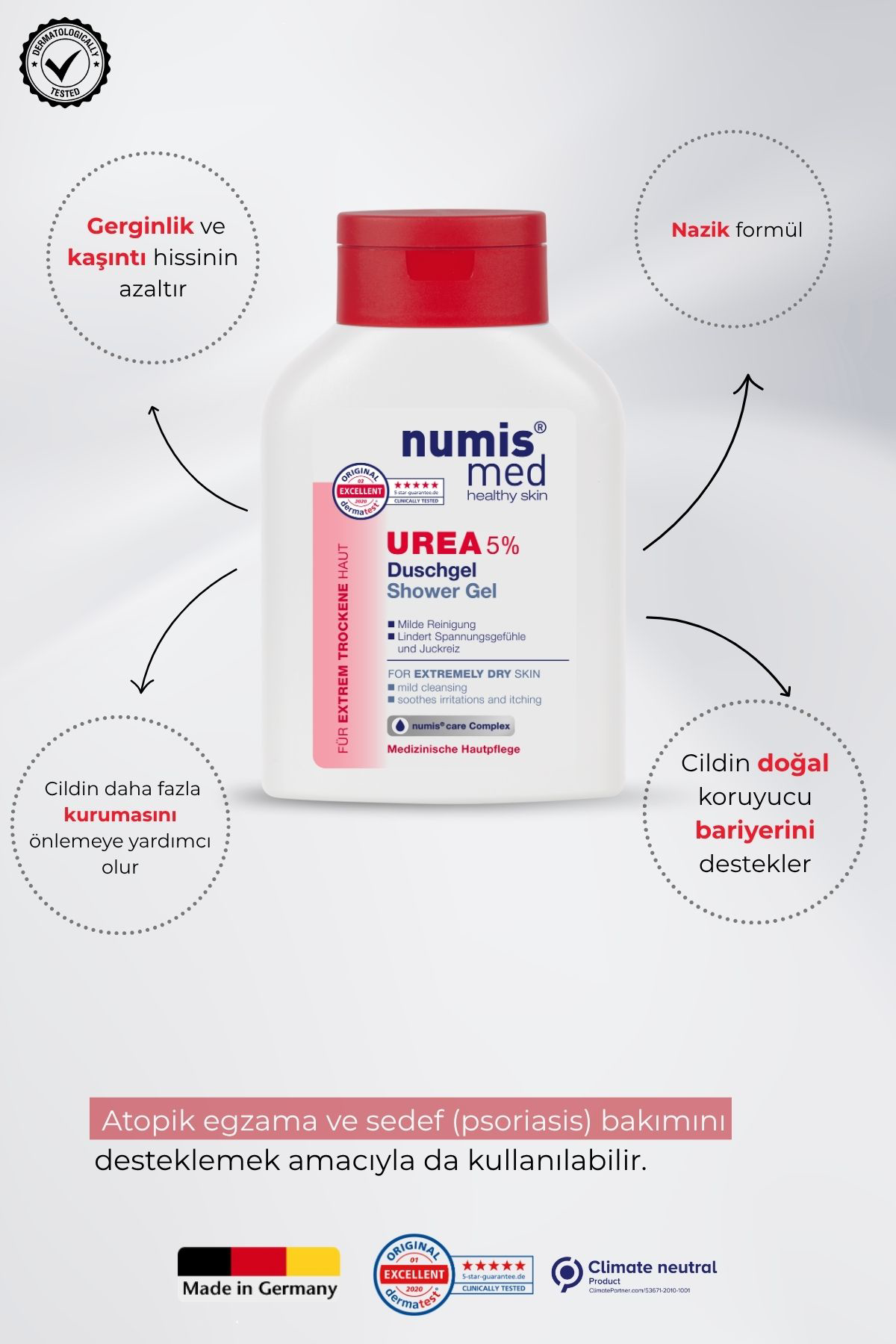 UREA %5 Duş Jeli 200 ml - Çok Kuru ve Hassas Ciltler İçin Nemlendirici Etkili Nazik Temizleyici