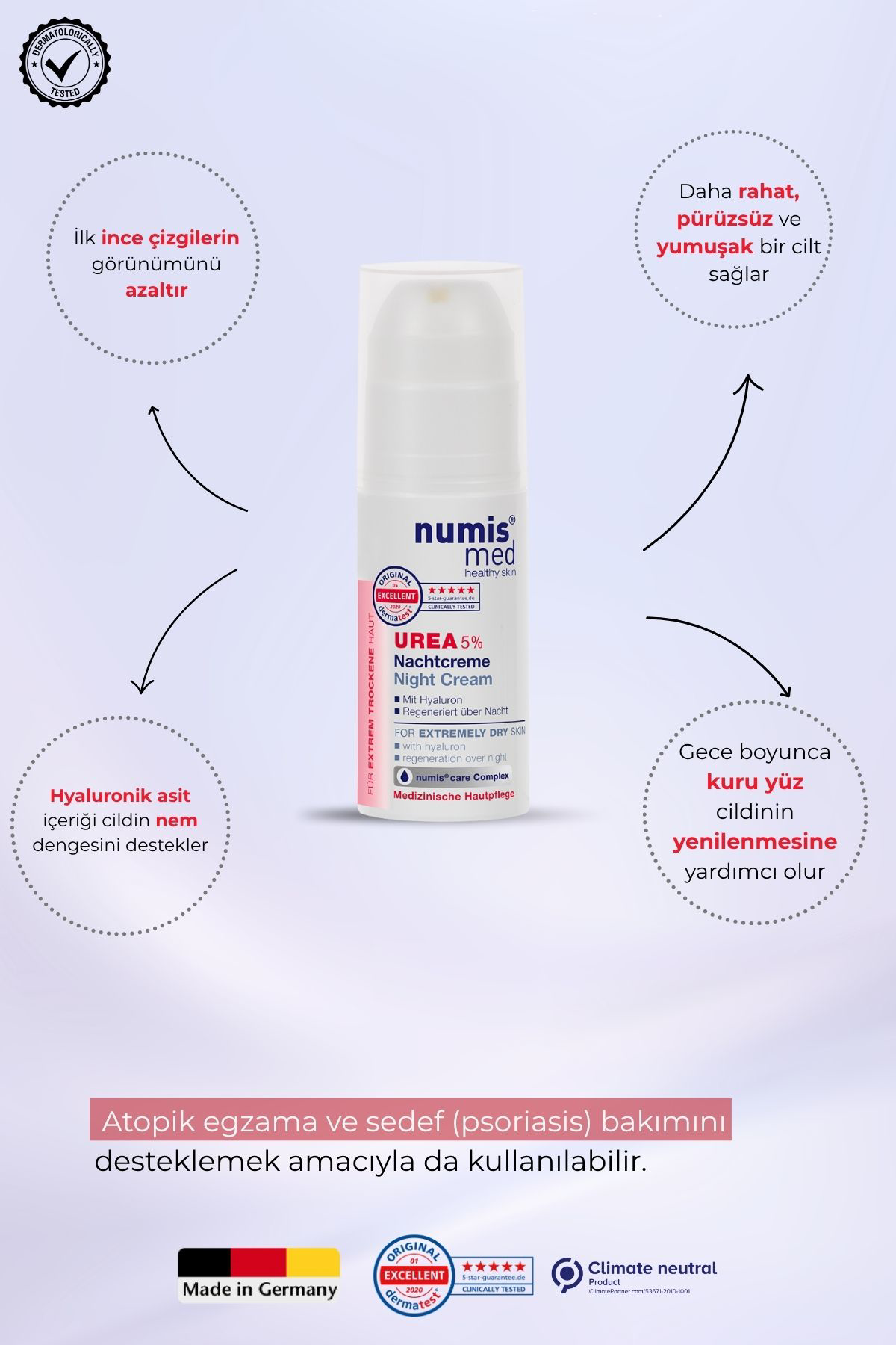 UREA %5 Gece Kremi 50 ml – Hyaluronik Asitli, Kuru ve Çok Kuru Ciltler İçin Yoğun Nem Bakımı