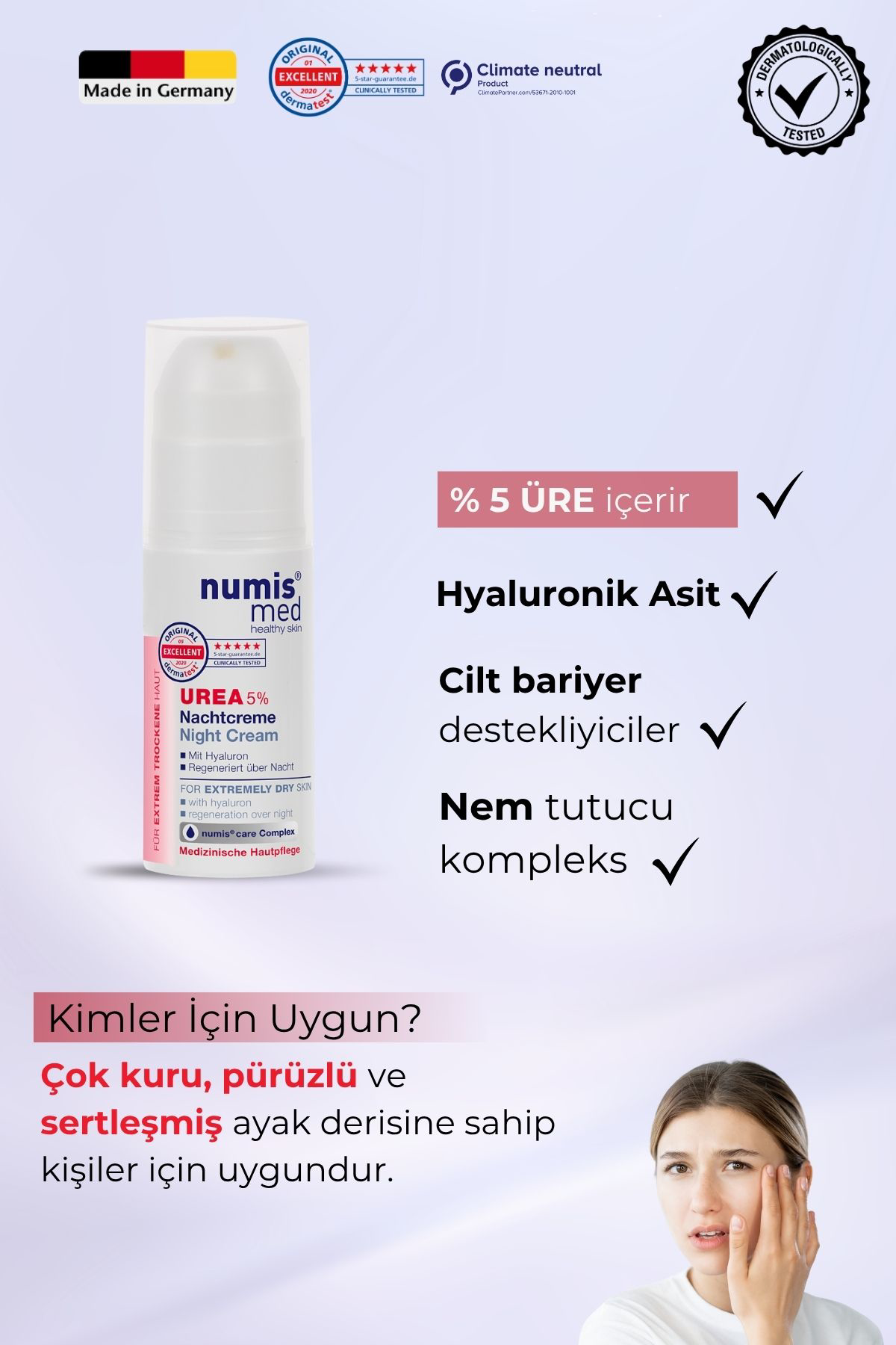UREA %5 Gece Kremi 50 ml – Hyaluronik Asitli, Kuru ve Çok Kuru Ciltler İçin Yoğun Nem Bakımı