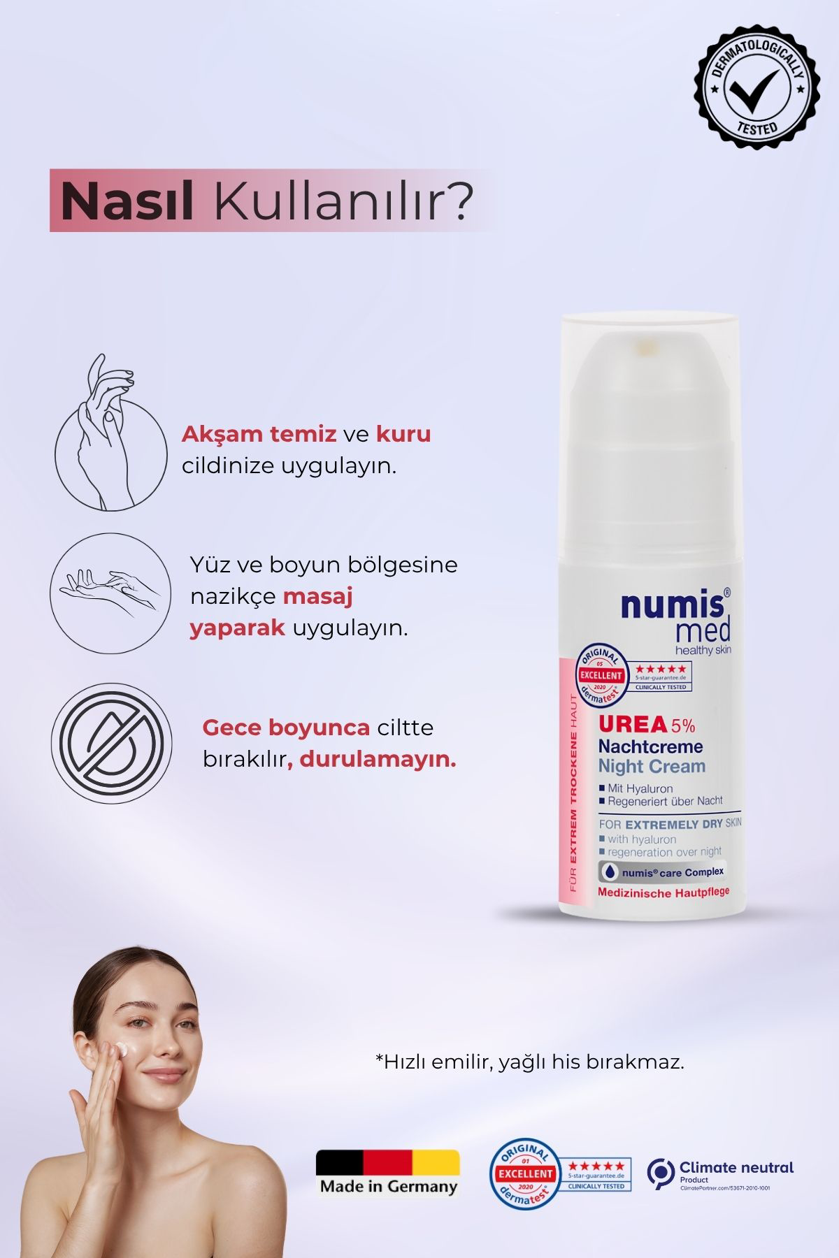 UREA %5 Gece Kremi 50 ml – Hyaluronik Asitli, Kuru ve Çok Kuru Ciltler İçin Yoğun Nem Bakımı