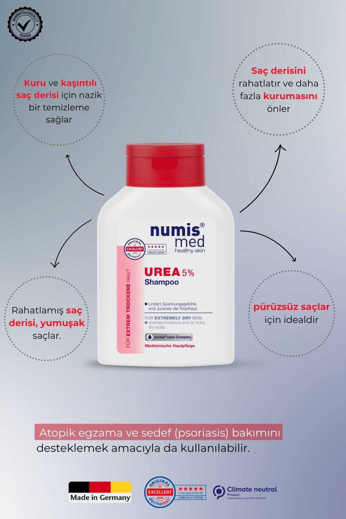 UREA %5 Şampuan 200 ml - Kuru, Kaşıntılı ve Tahrişe Eğilimli Saç Derisi İçin Arındırıcı Şampuan