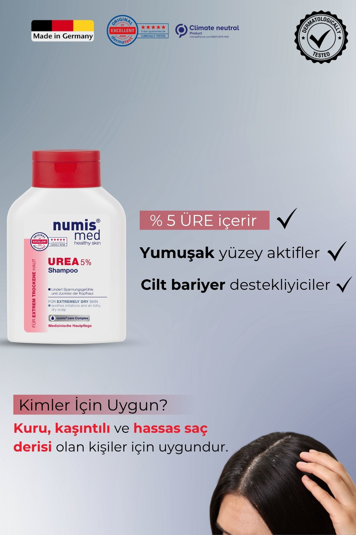 UREA %5 Şampuan 200 ml - Kuru, Kaşıntılı ve Tahrişe Eğilimli Saç Derisi İçin Arındırıcı Şampuan