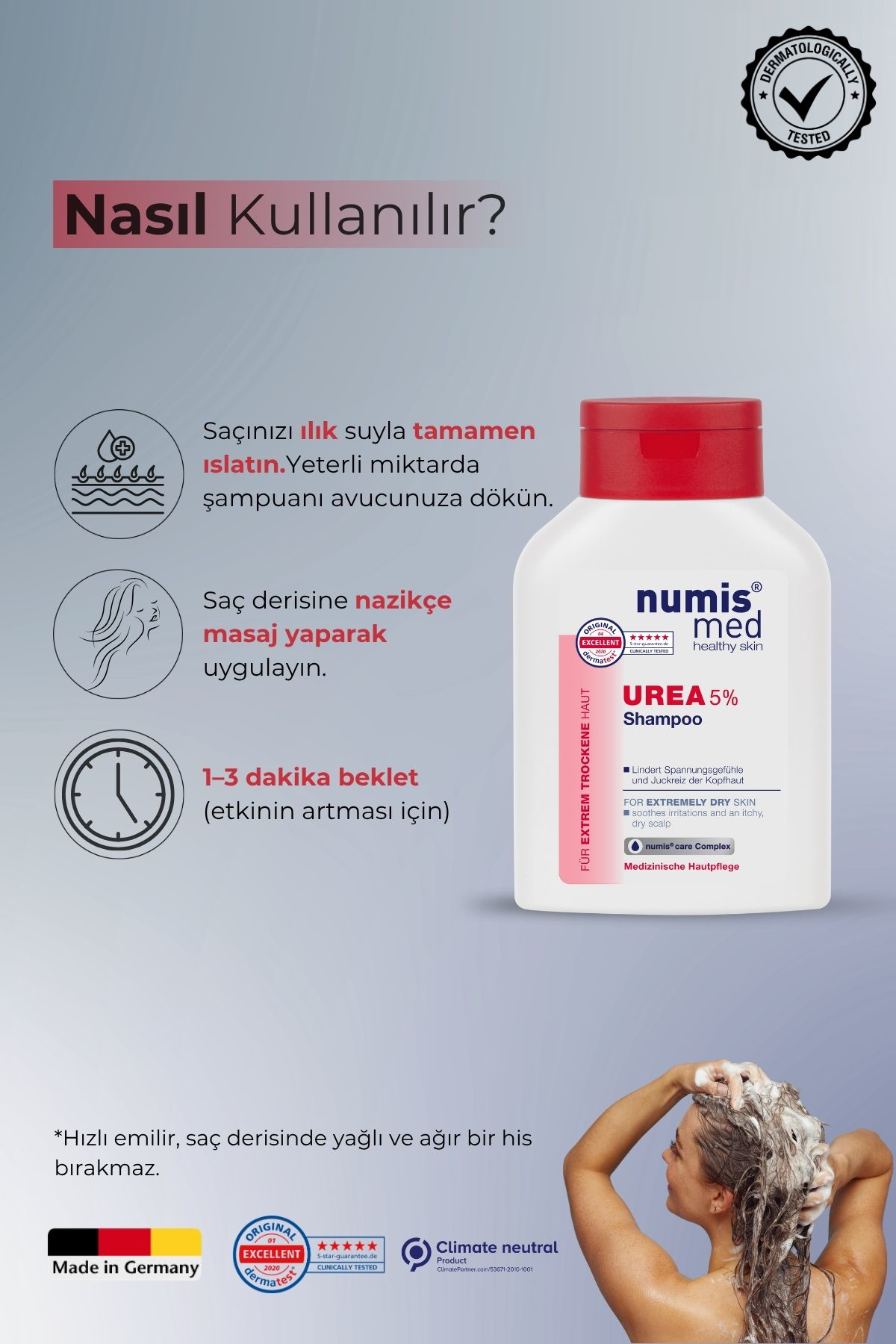 UREA %5 Şampuan 200 ml - Kuru, Kaşıntılı ve Tahrişe Eğilimli Saç Derisi İçin Arındırıcı Şampuan