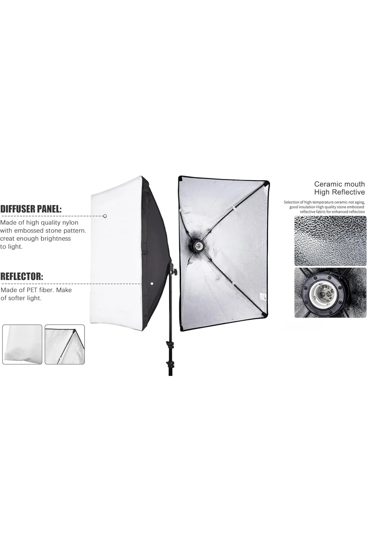 Ürün, Reklam, Moda, Makyaj, Stüdyo Çekimleri için 50x70cm Softbox 4 Duylu Led Sürekli Işık