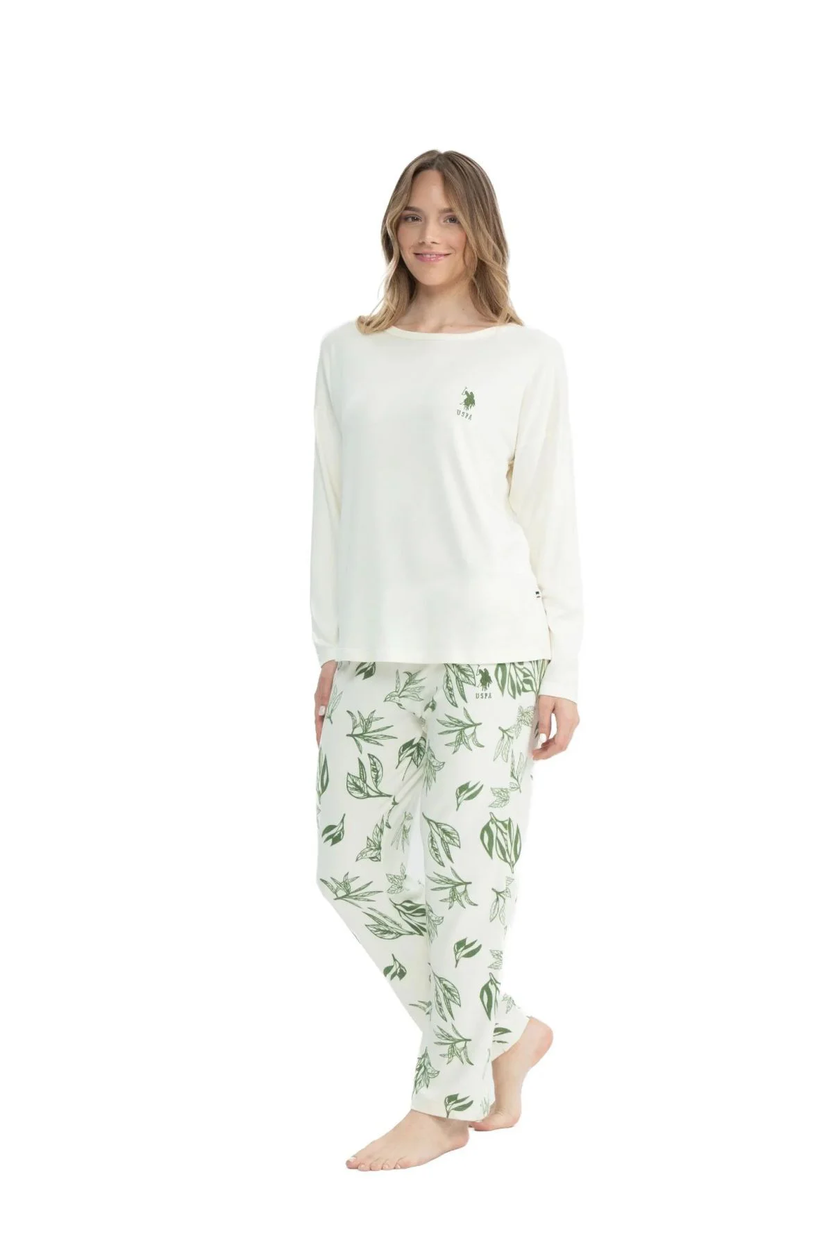 U.S. Polo Assn. 17106 Kadın Yeşil Uzun Kollu Pijama Takım