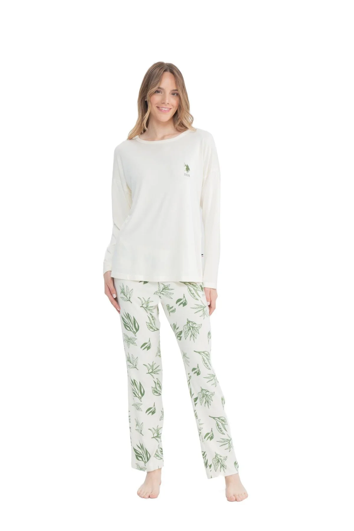 U.S. Polo Assn. 17106 Kadın Yeşil Uzun Kollu Pijama Takım