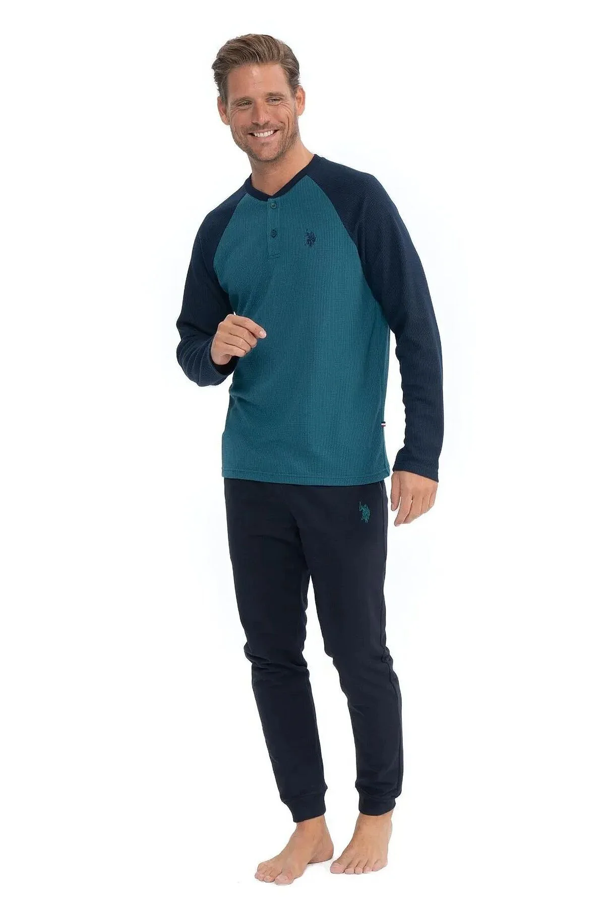 U.s Polo Assn. 18838 Erkek Uzun Kollu Paçası Lastikli Waffle Kumaş Rahat Ev Giyim-Bordo