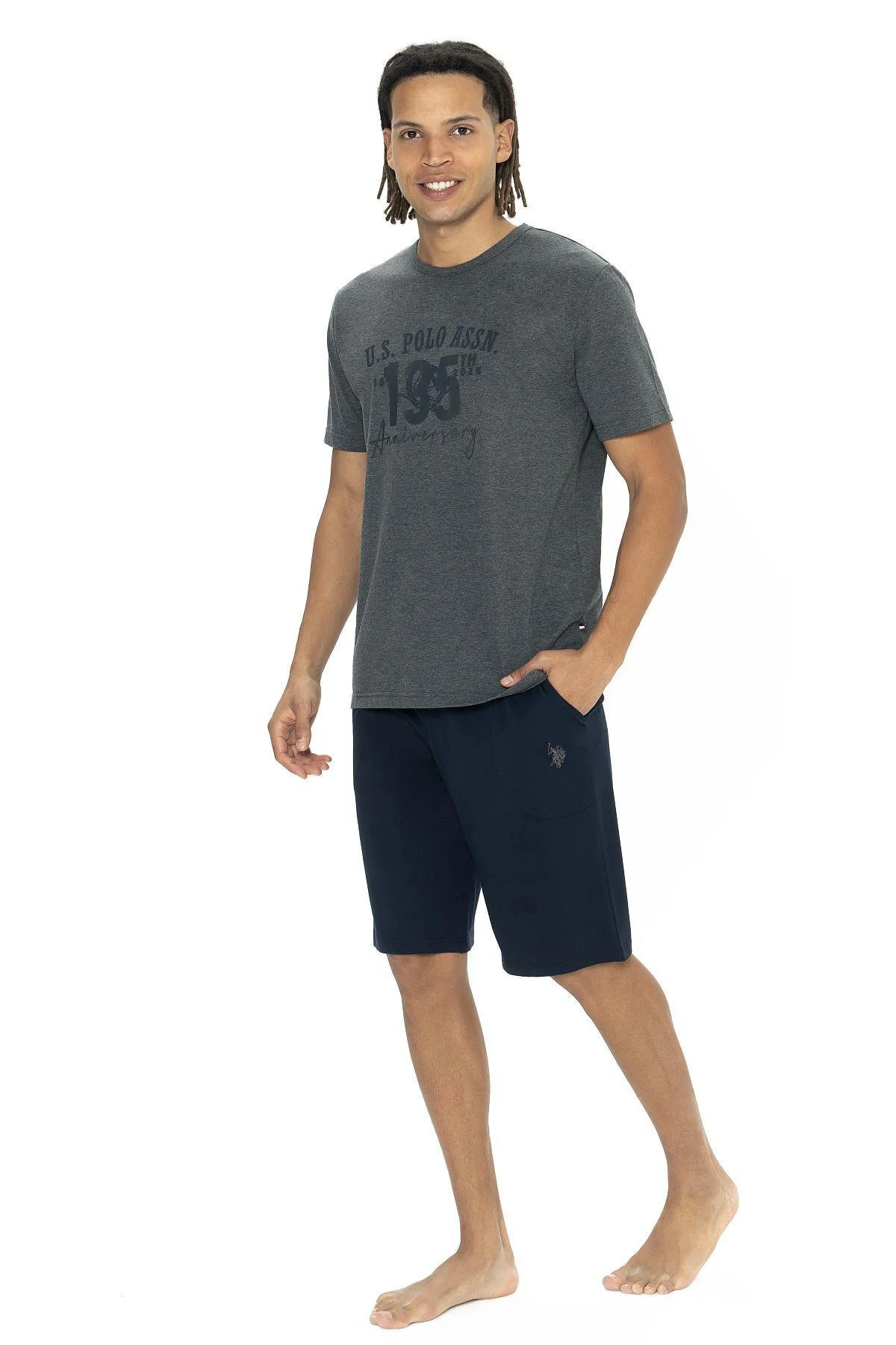 U.s Polo Assn. 18884 Erkek Kısa Kollu Bisiklet Yaka Şortlu Pijama Takımı-Antrasitmelanj