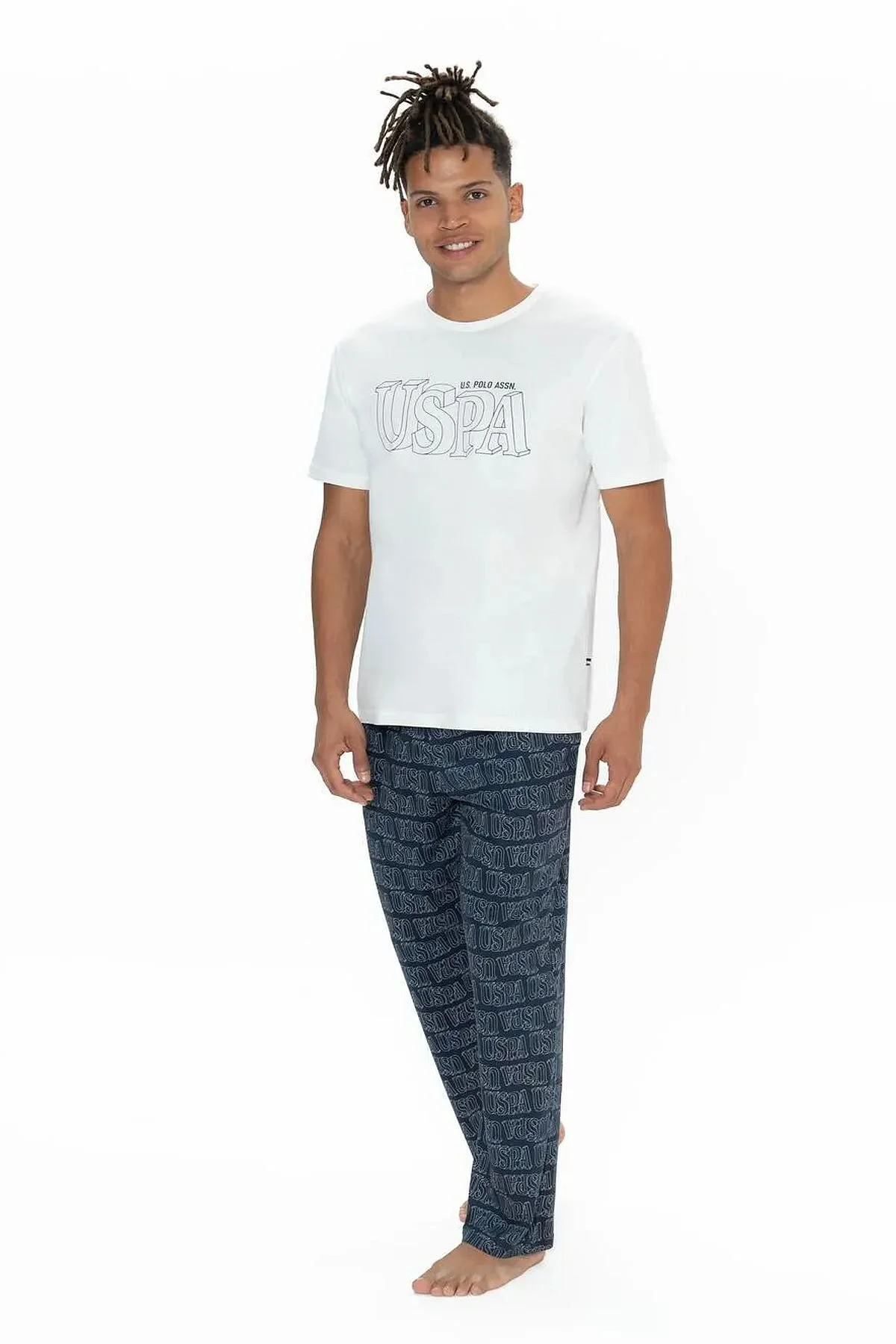 U.s Polo Assn. 18903 Erkek Kısa Kollu Bisiklet Yaka 3'lü Pijama Takımı-Ekru