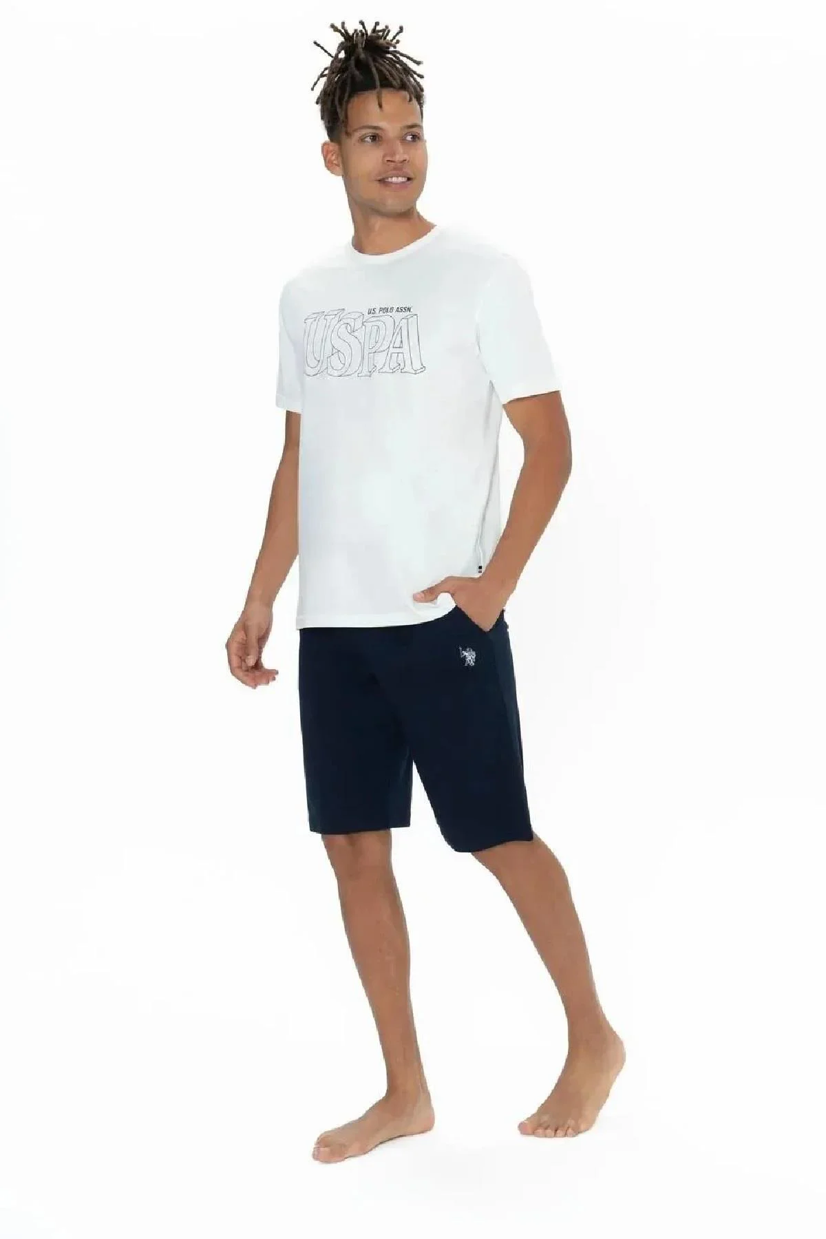U.S. Polo Assn. 18903 Yarım Kollu Sıfır Yaka 3 Lü Şort Pijama Tak